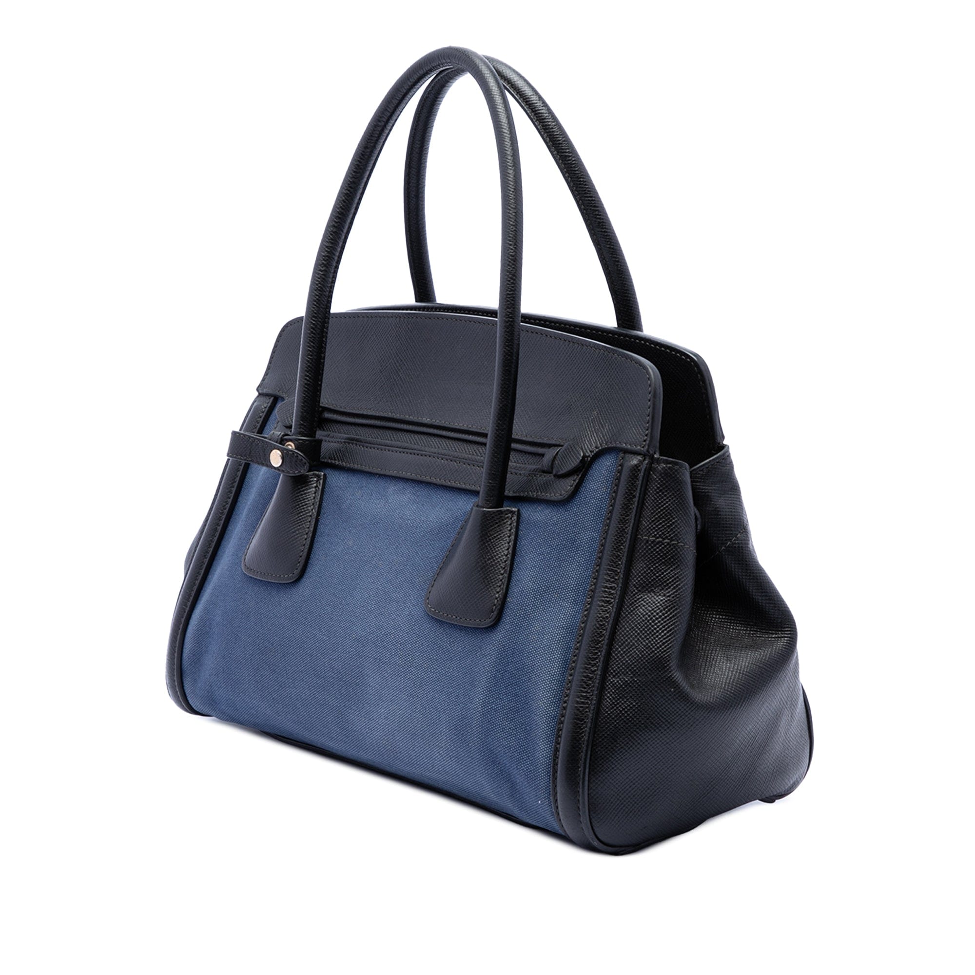 Prada Bicolor Saffiano Cuir Trimmed Canvas Satchel