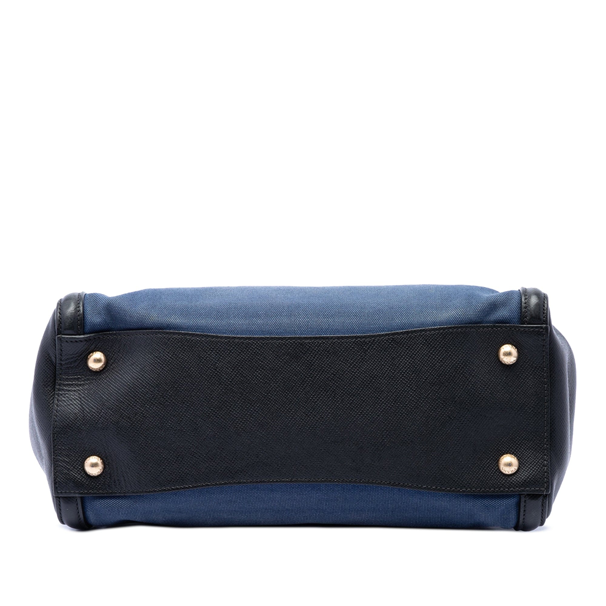 Prada Bicolor Saffiano Cuir Trimmed Canvas Satchel