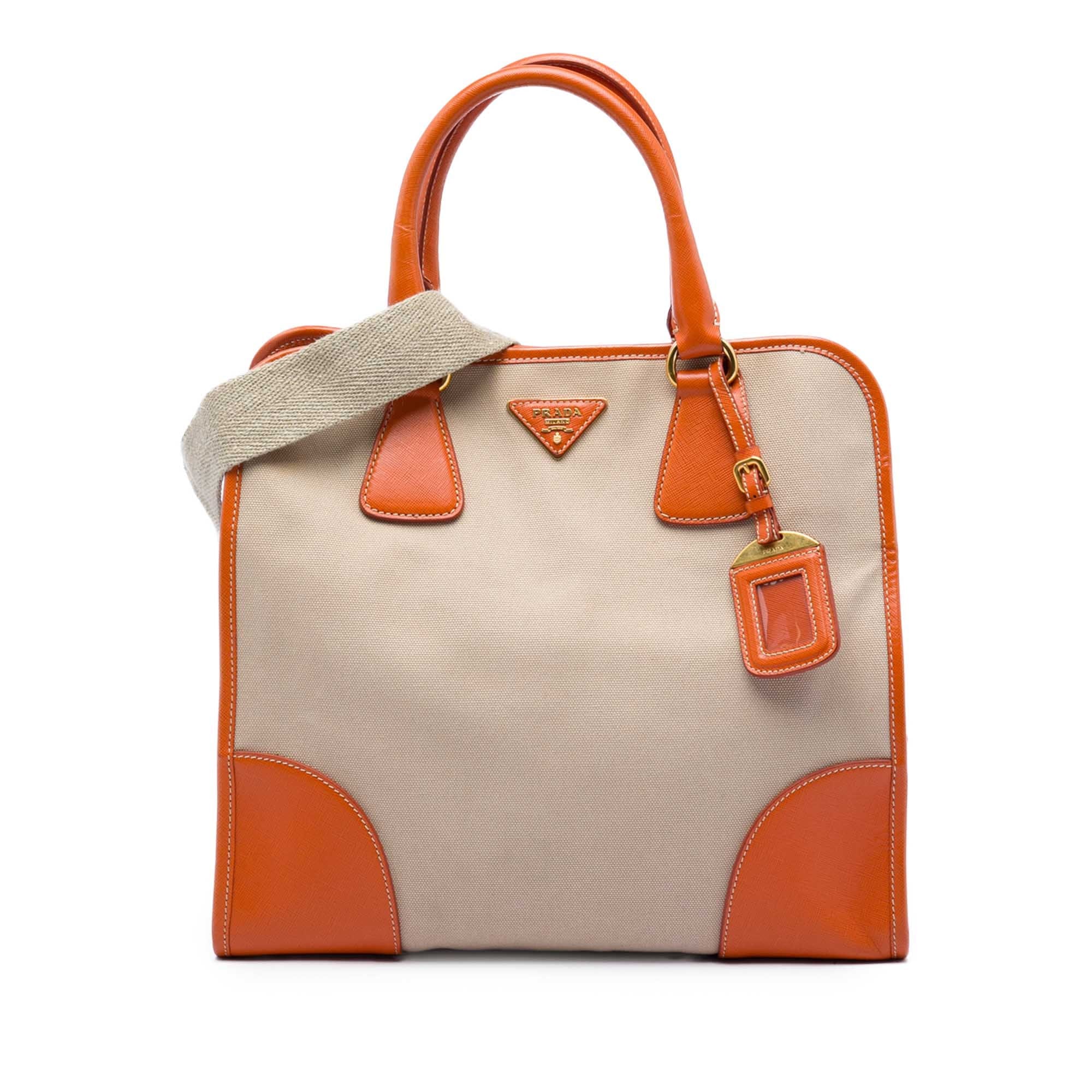 Prada Saffiano Trimmed Canvas Canapa Satchel
