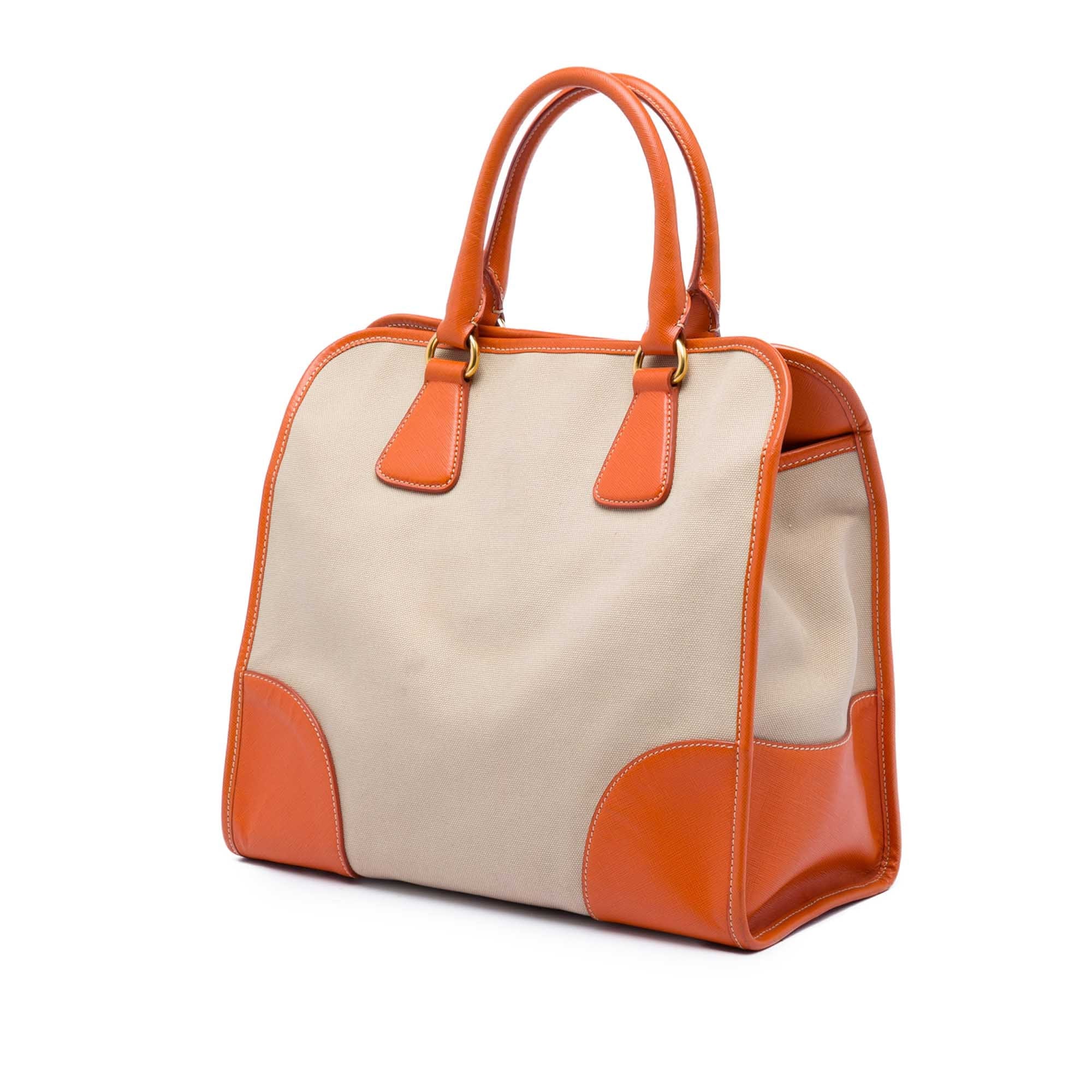 Prada Saffiano Trimmed Canvas Canapa Satchel