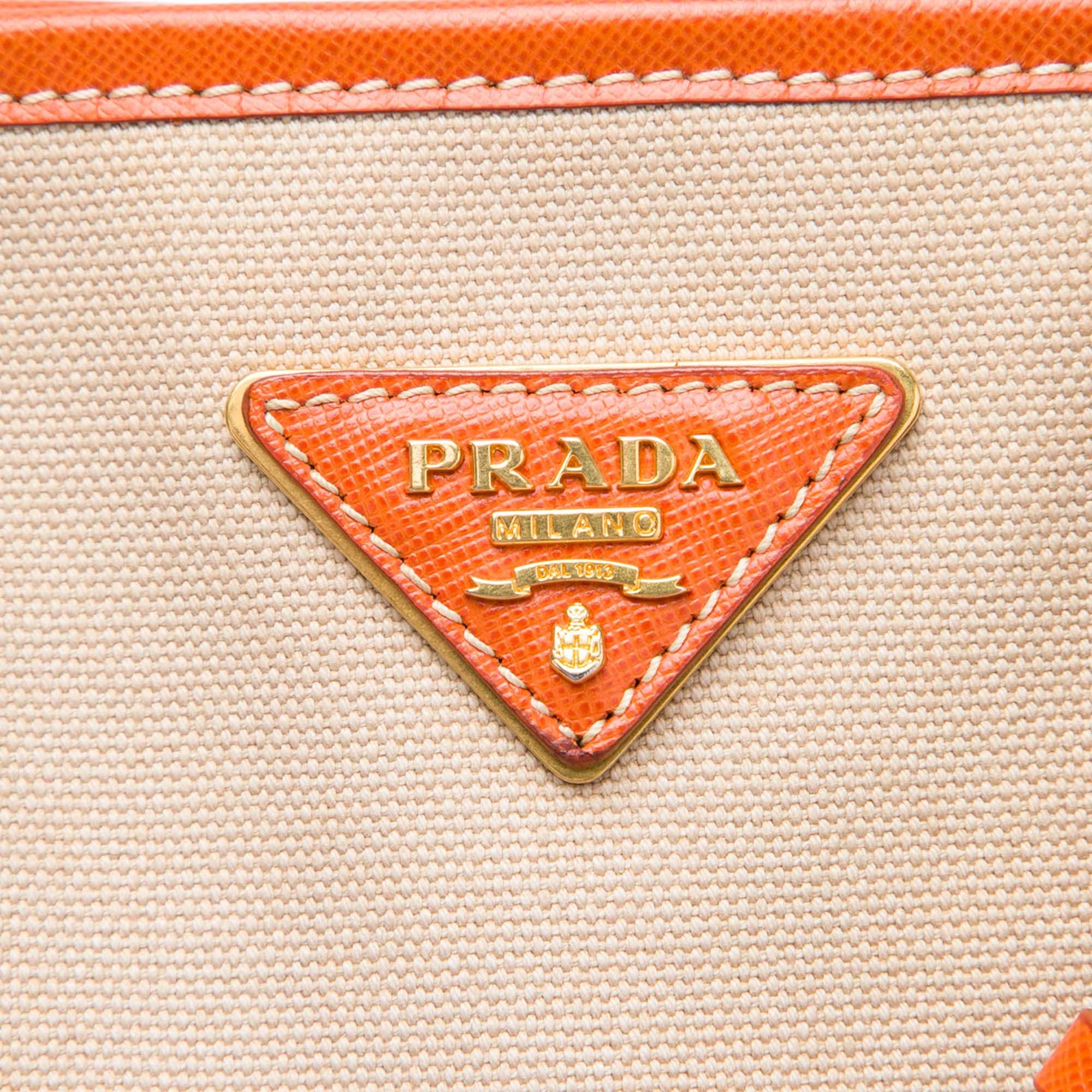 Prada Saffiano Trimmed Canvas Canapa Satchel