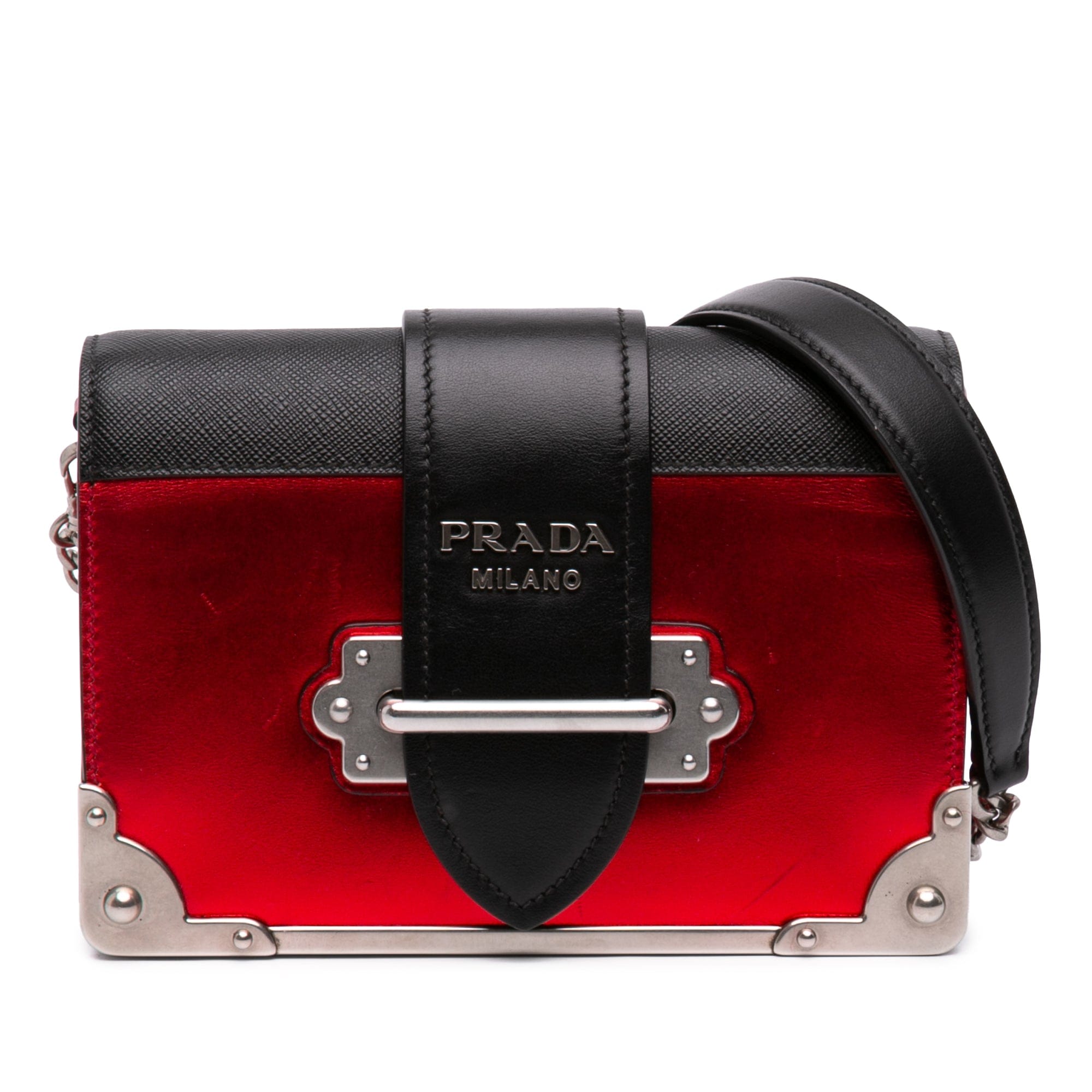 Prada Saffiano Trimmed Metallic Vitello Cahier Bag