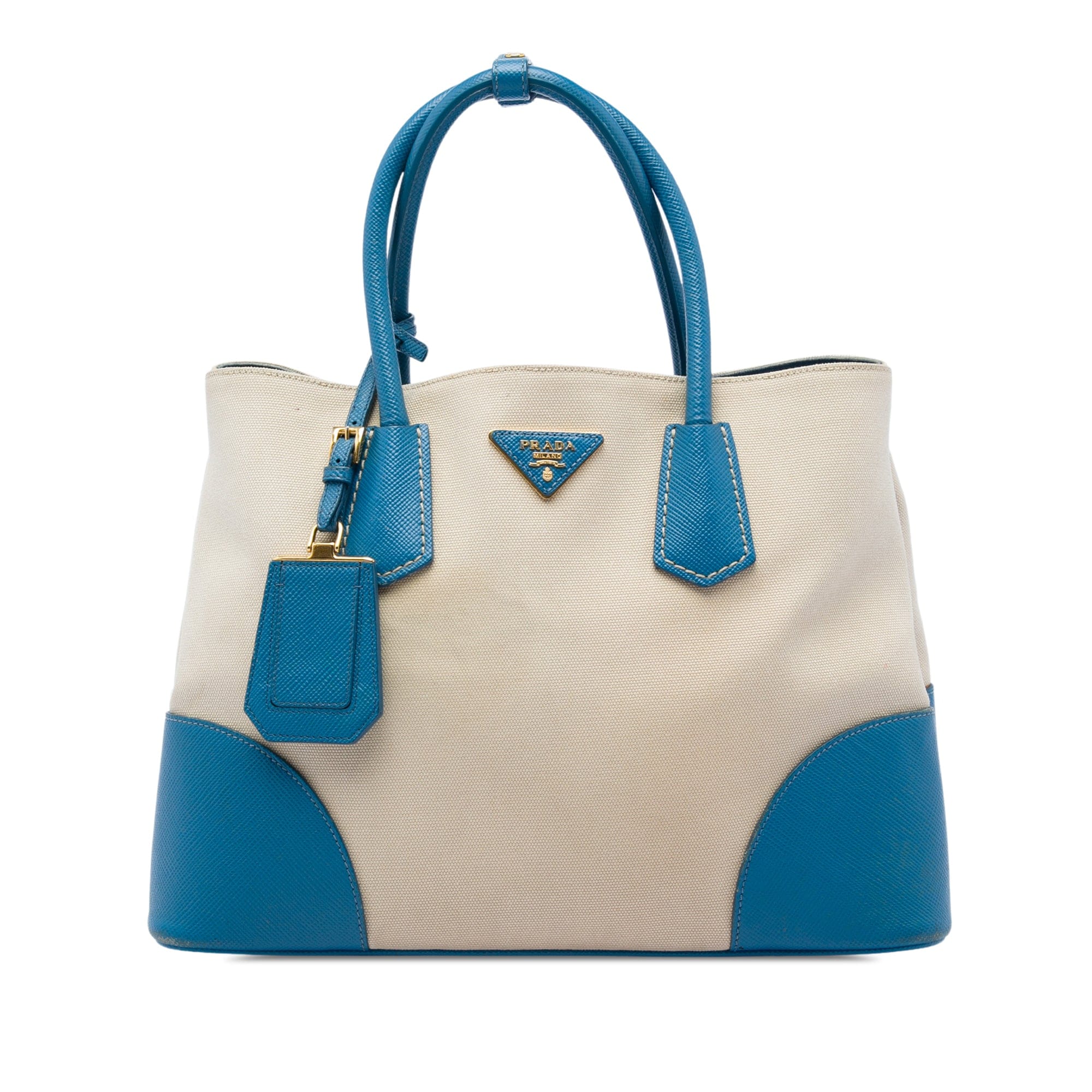 Prada Medium Saffiano Cuir Trimmed Canvas Double Satchel