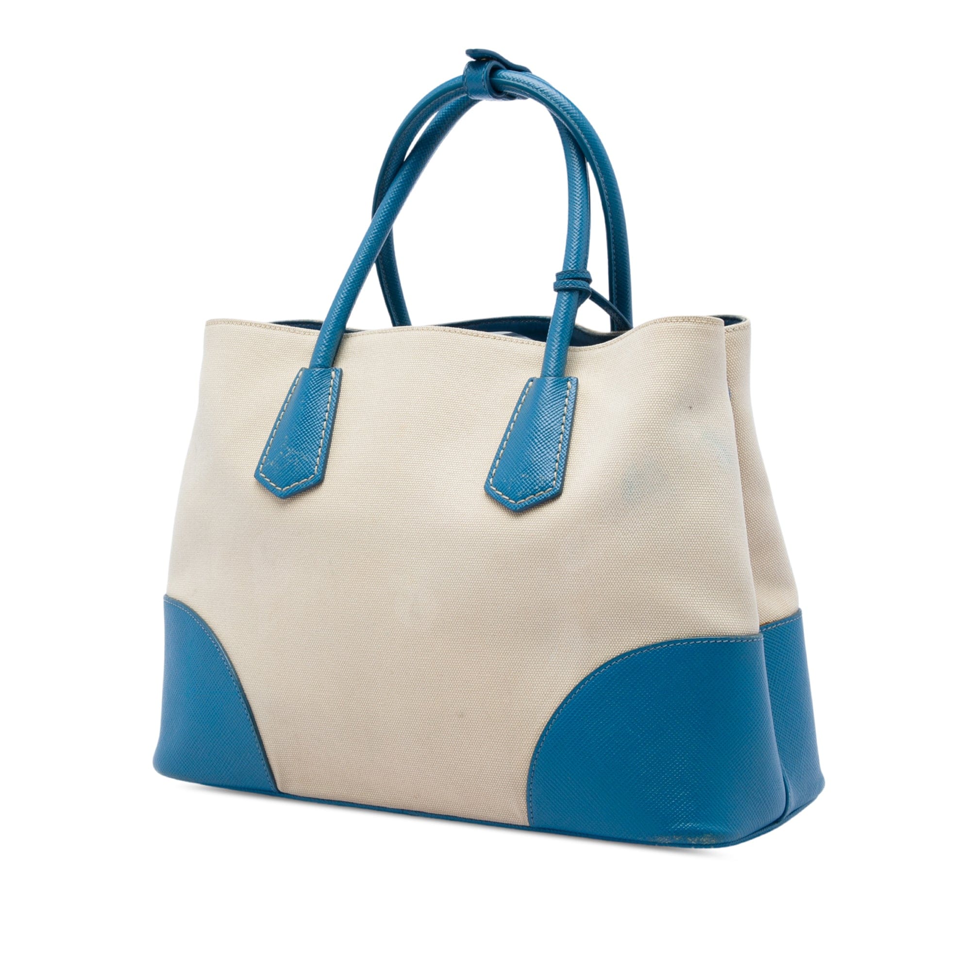 Prada Medium Saffiano Cuir Trimmed Canvas Double Satchel