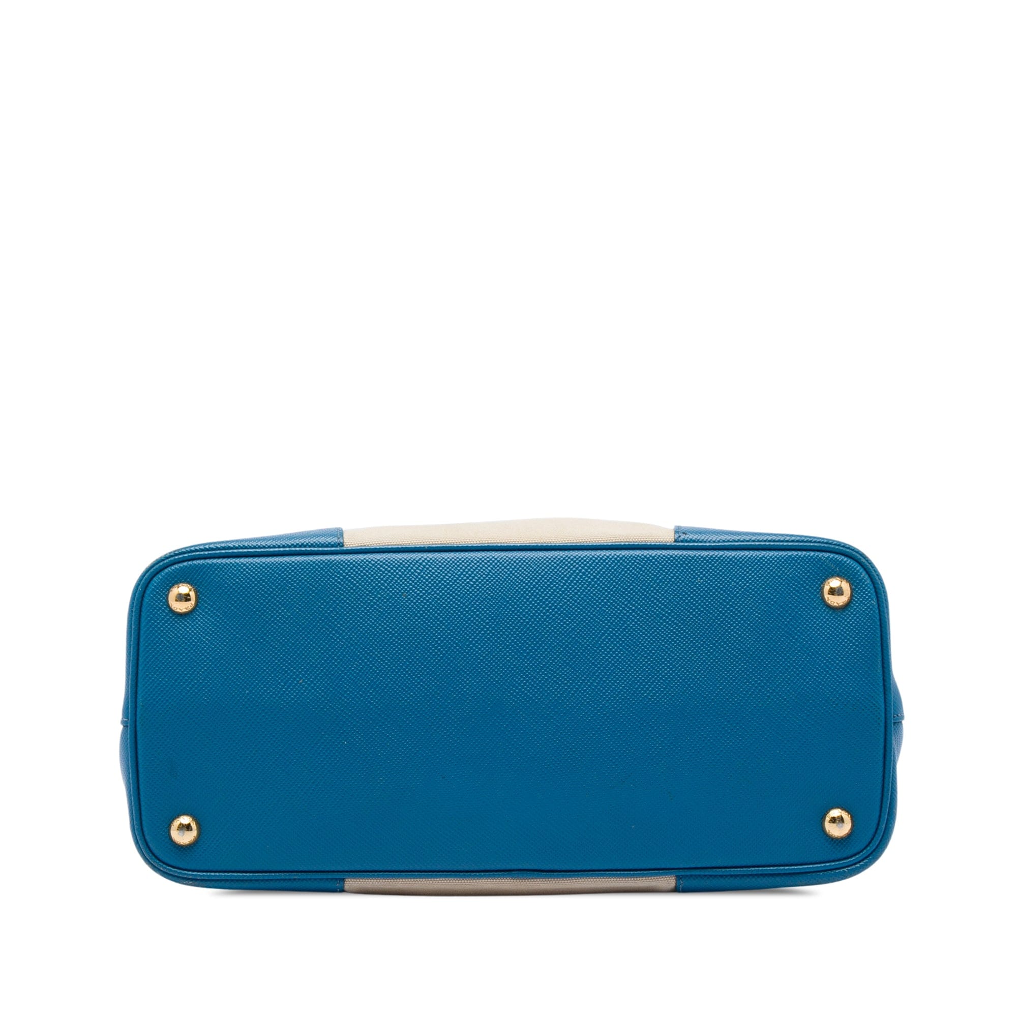 Prada Medium Saffiano Cuir Trimmed Canvas Double Satchel