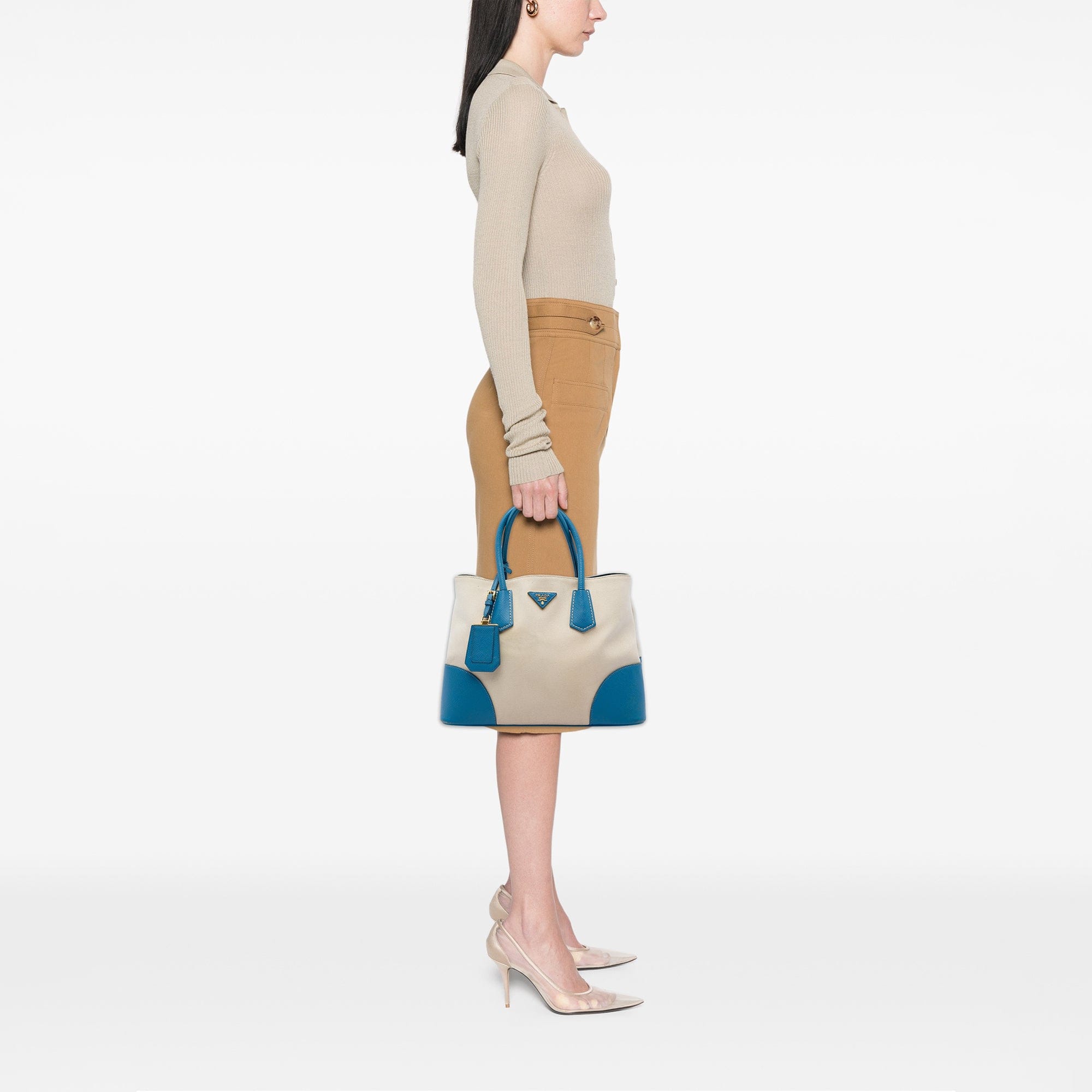 Prada Medium Saffiano Cuir Trimmed Canvas Double Satchel