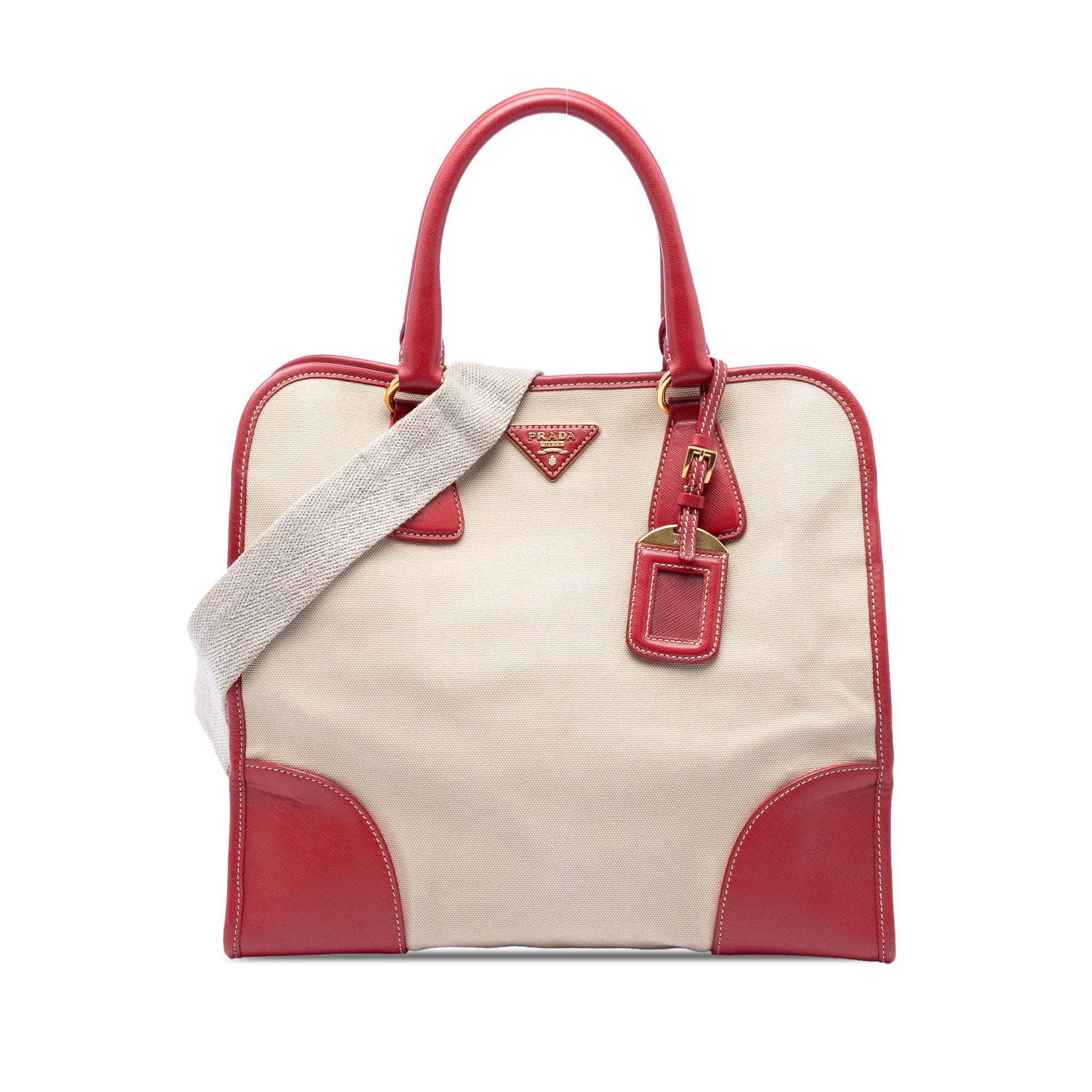 Prada Saffiano Trimmed Canvas Canapa Logo Satchel