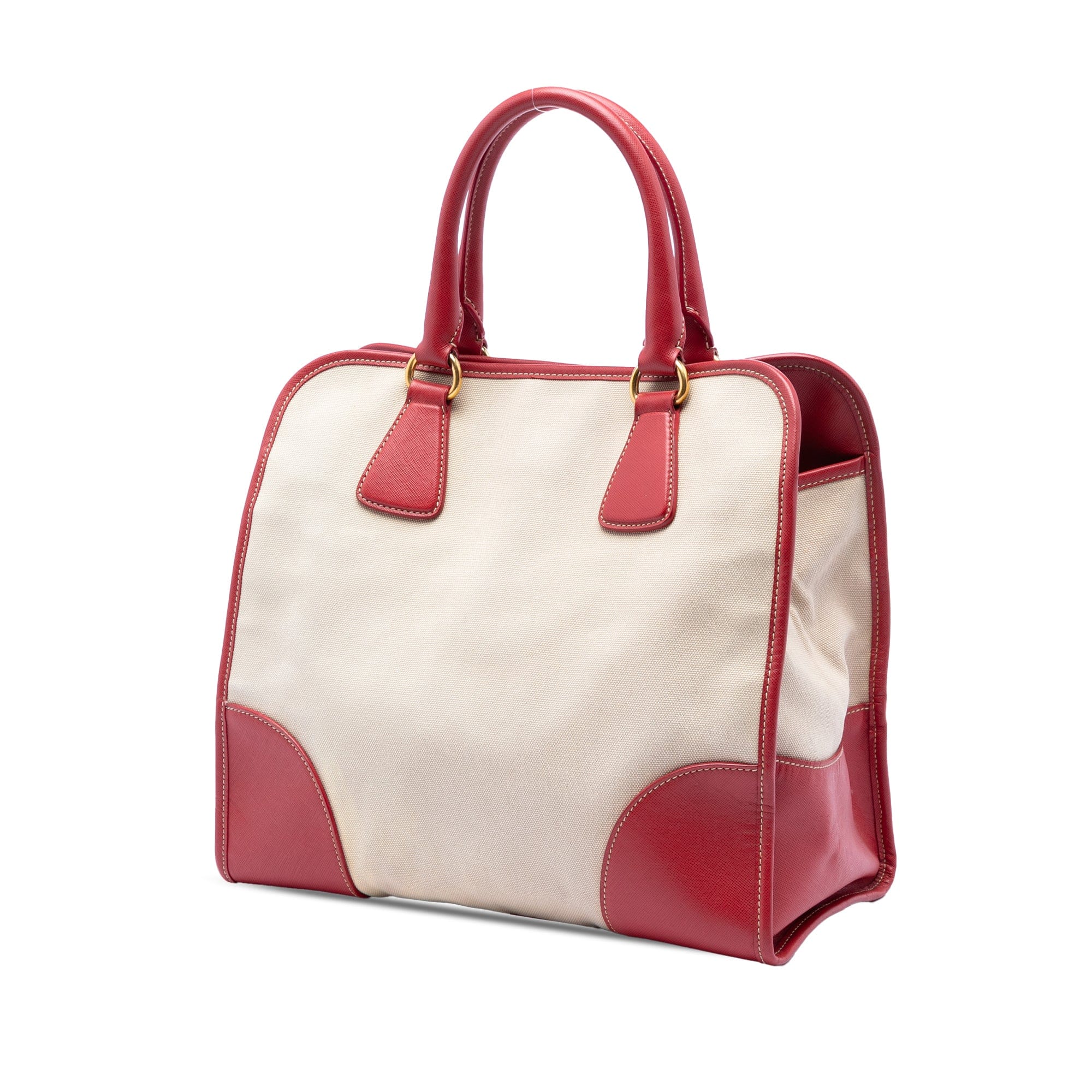 Prada Saffiano Trimmed Canvas Canapa Logo Satchel
