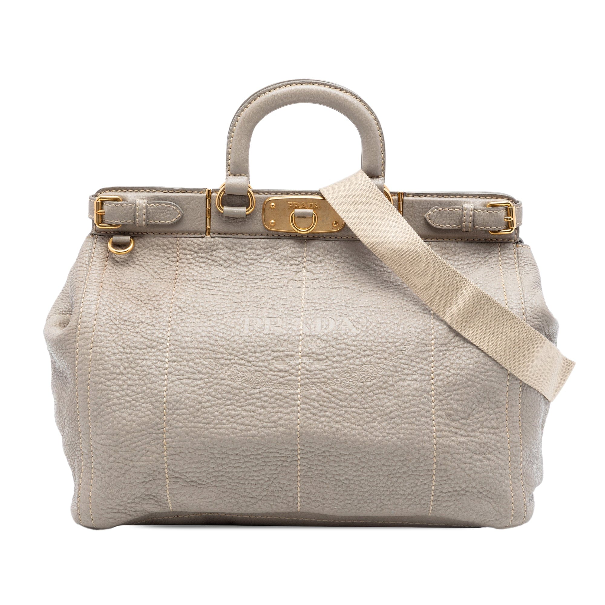 Prada Vitello Daino Canapa Logo Frame Satchel