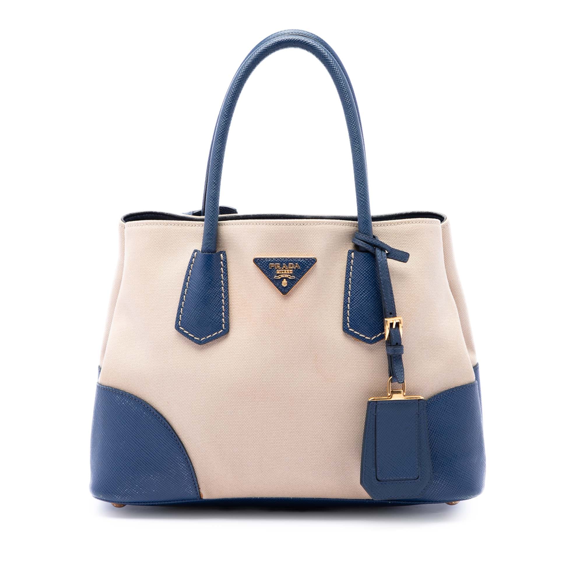 Prada Small Saffiano Cuir Trimmed Canvas Double Satchel