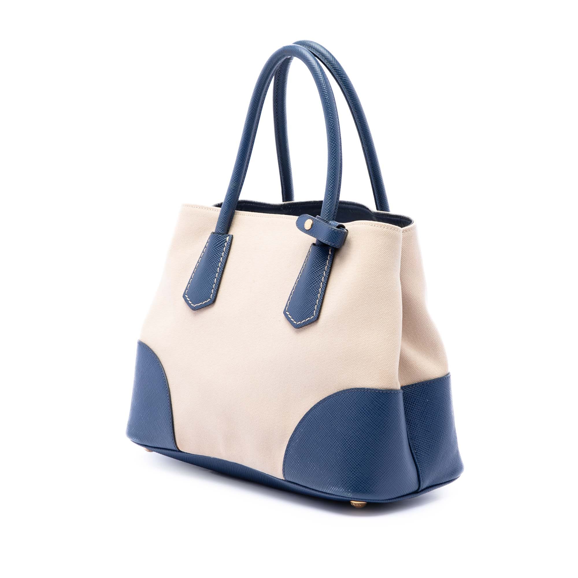 Prada Small Saffiano Cuir Trimmed Canvas Double Satchel