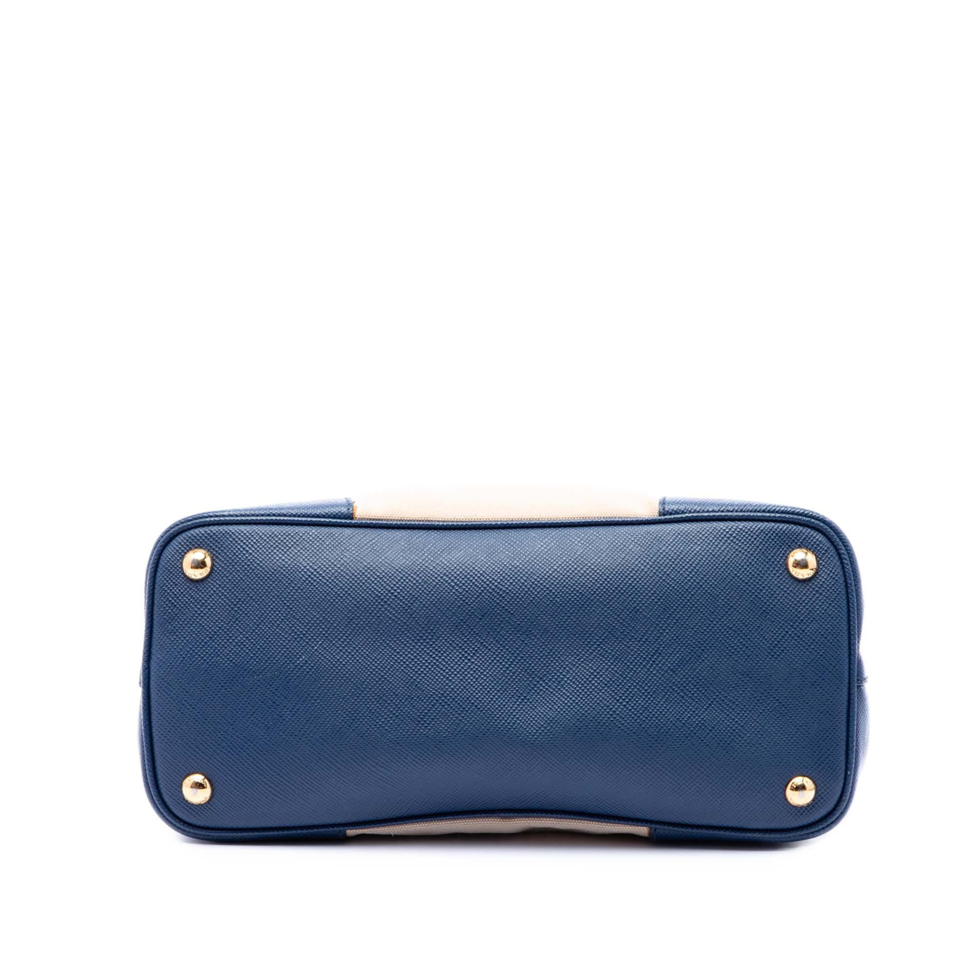 Prada Small Saffiano Cuir Trimmed Canvas Double Satchel