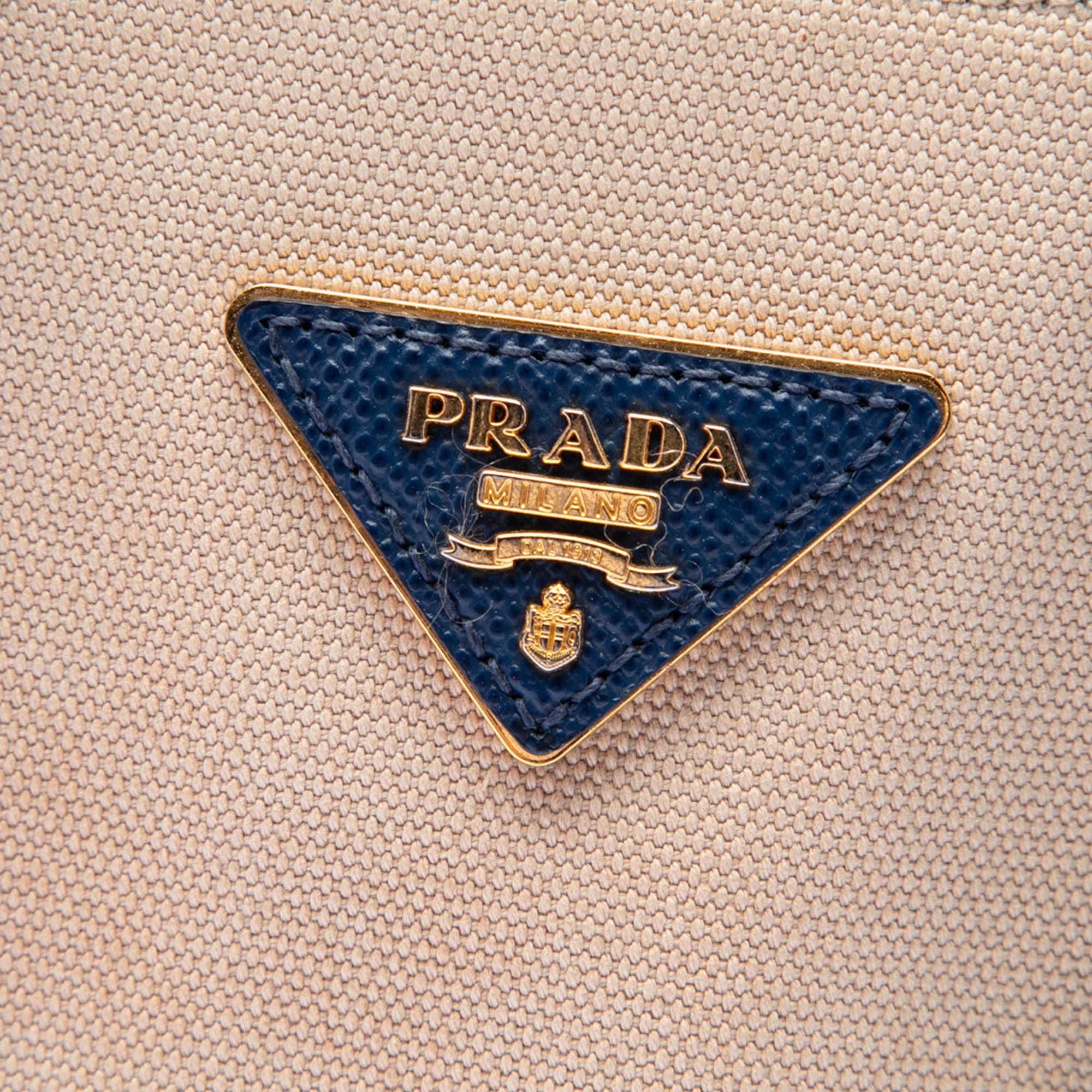 Prada Small Saffiano Cuir Trimmed Canvas Double Satchel