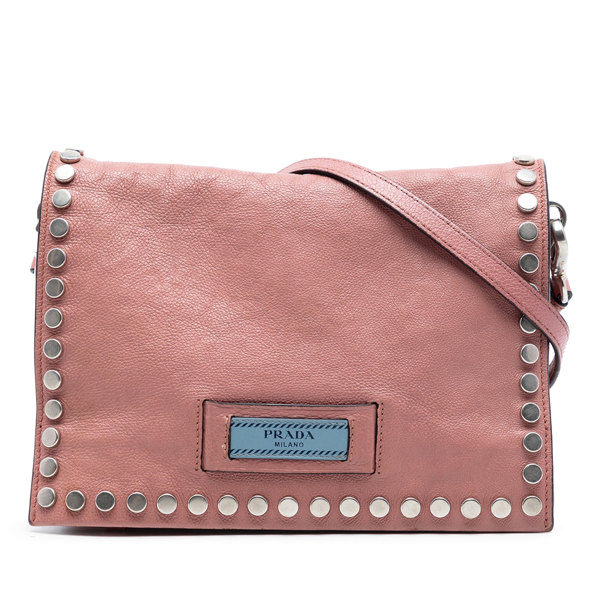 Prada Glace Calfskin Studded Etiquette Flap