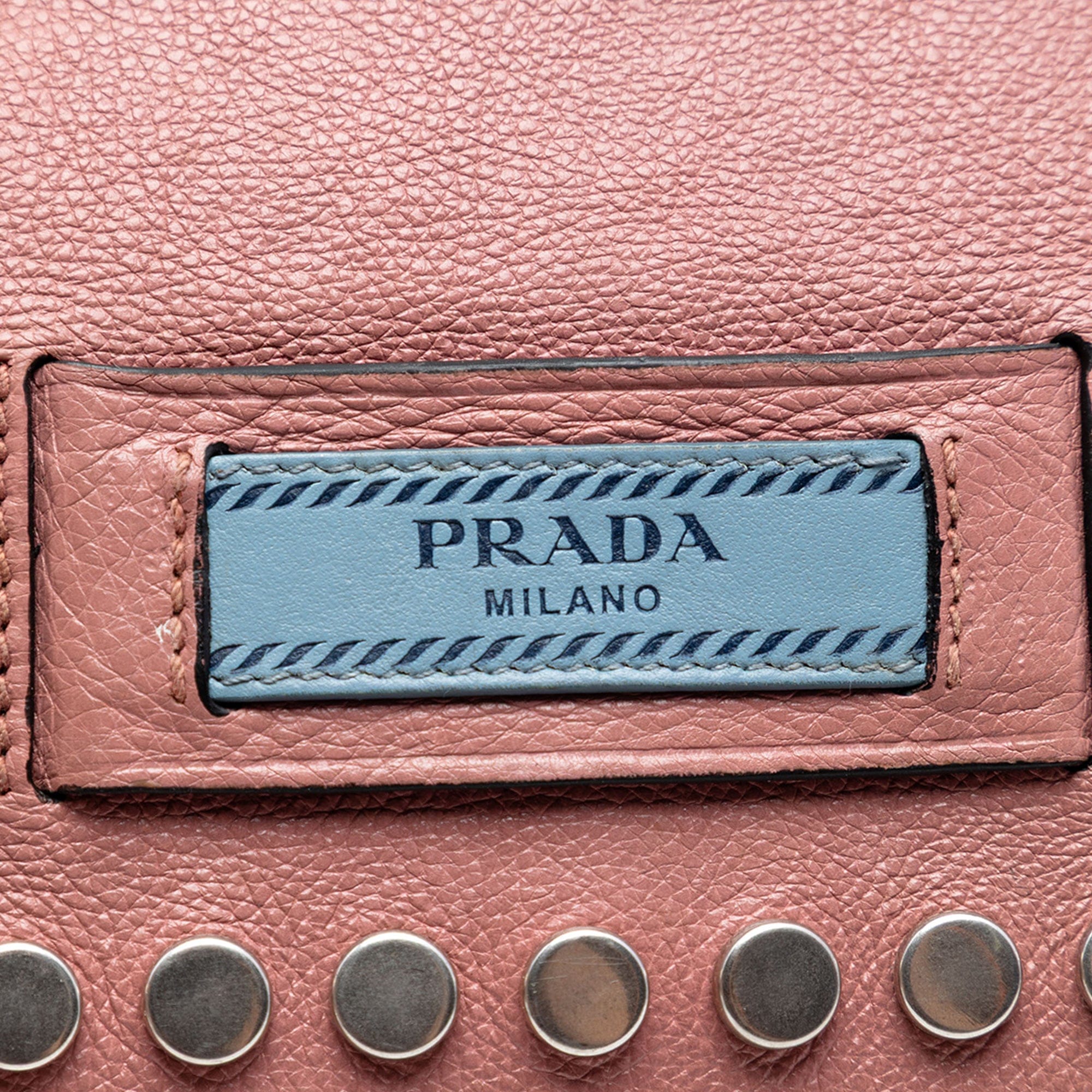 Prada Glace Calfskin Studded Etiquette Flap