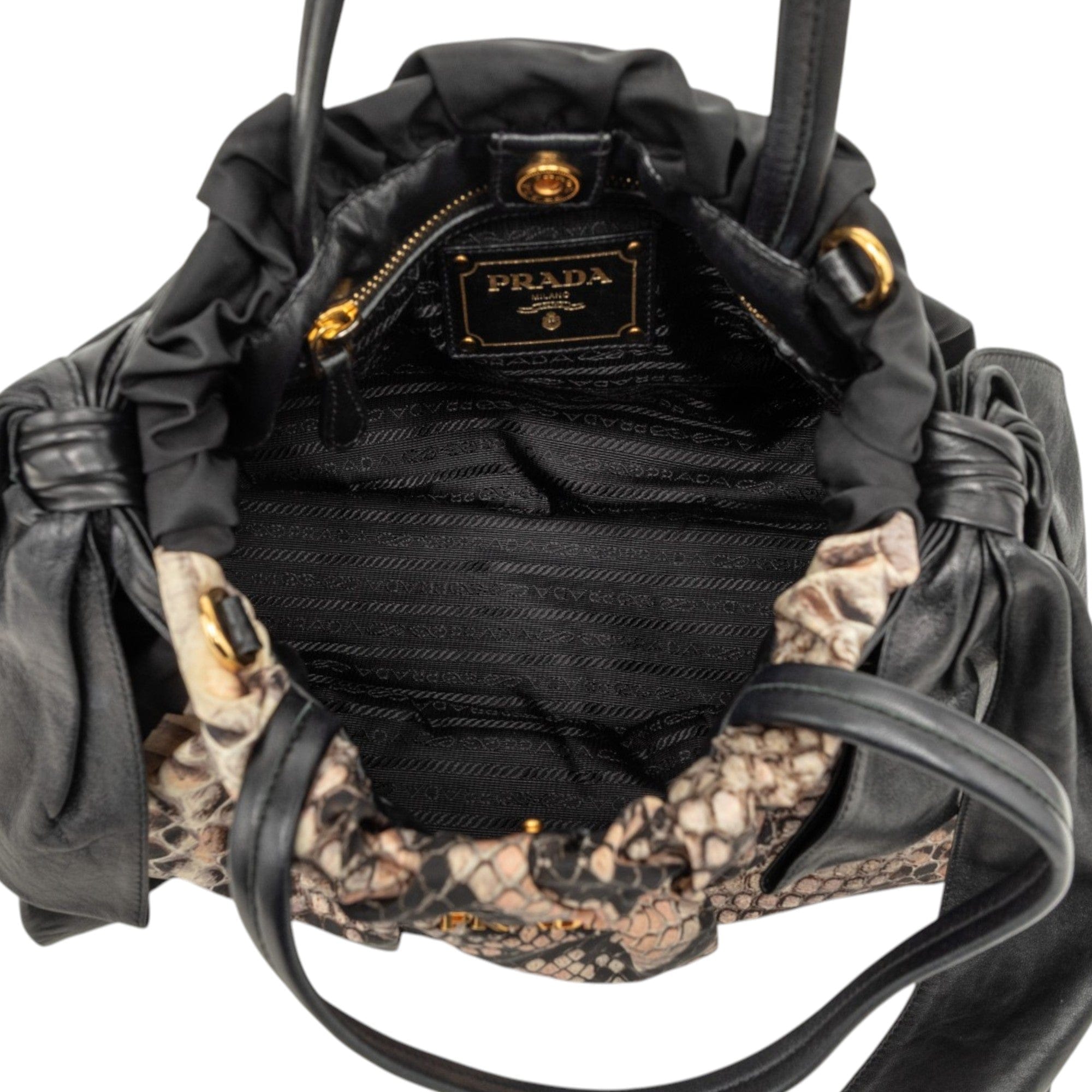 Prada Tessuto Python Print Bow Satchel