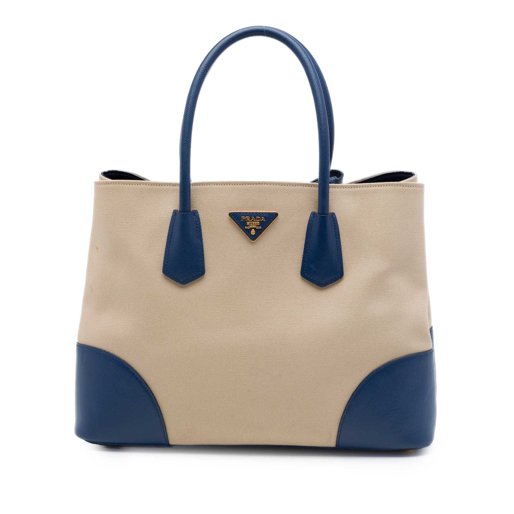 Prada Large Canapa and Saffiano Double Satchel