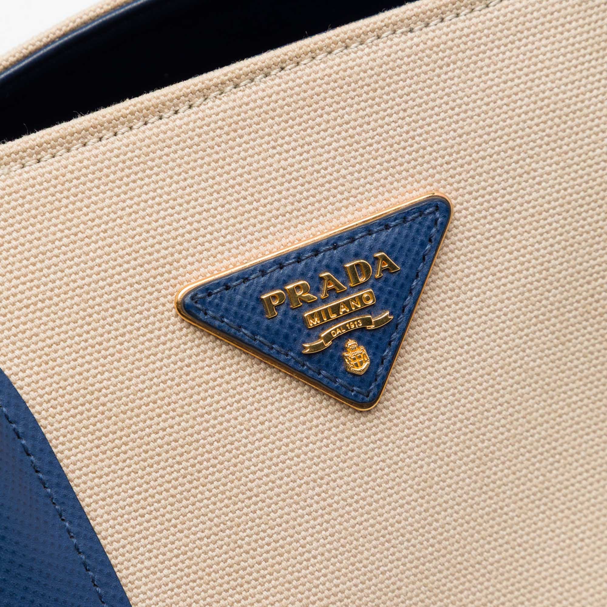 Prada Large Canapa and Saffiano Double Satchel
