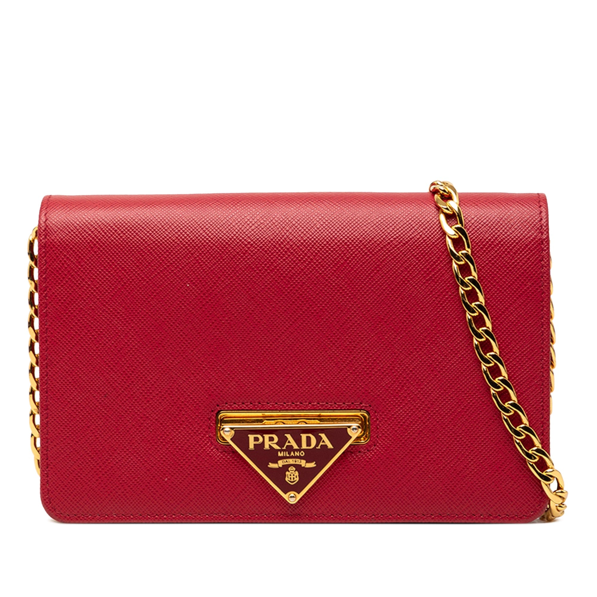 Prada Saffiano Lux Flip Lock Wallet on Chain