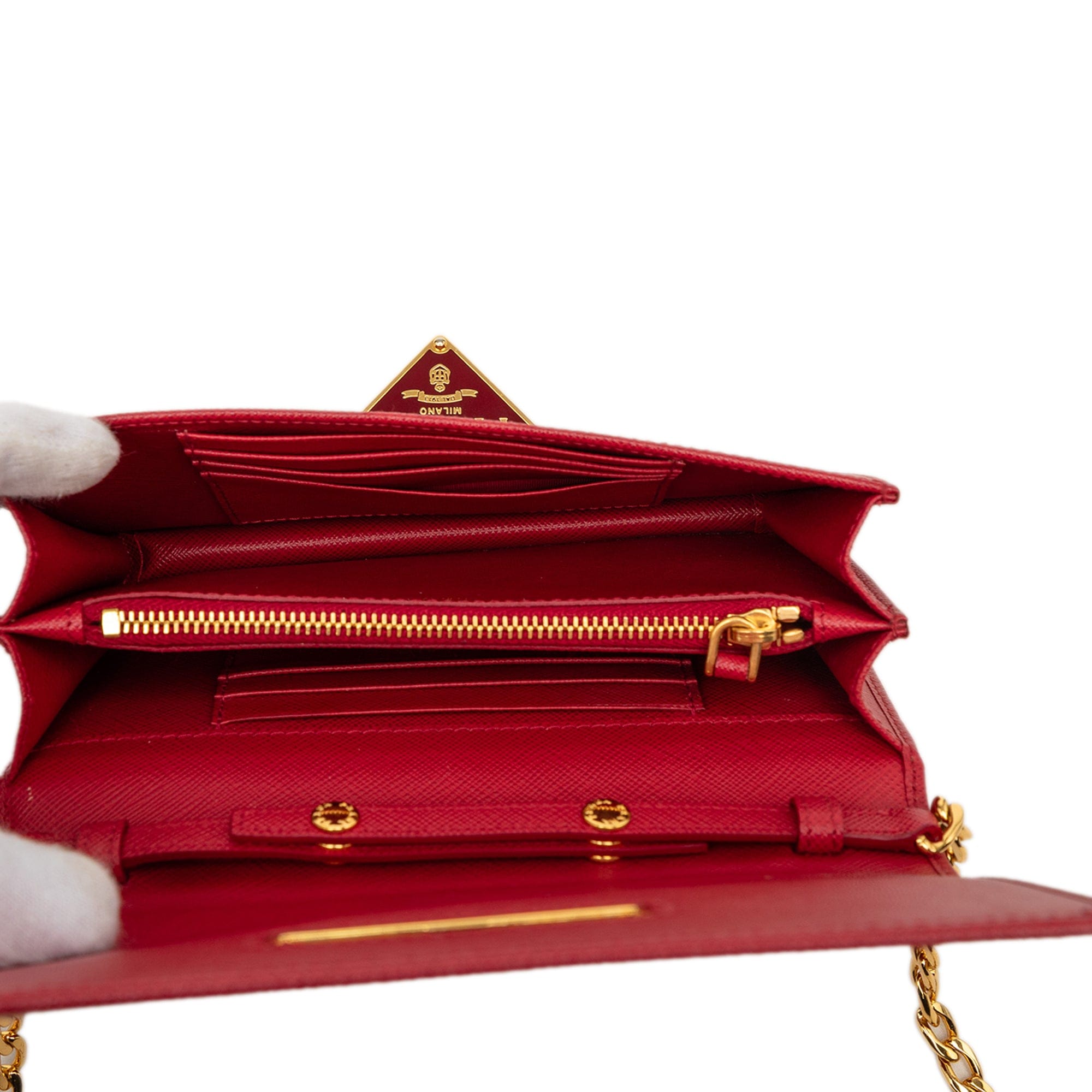 Prada Saffiano Lux Flip Lock Wallet on Chain