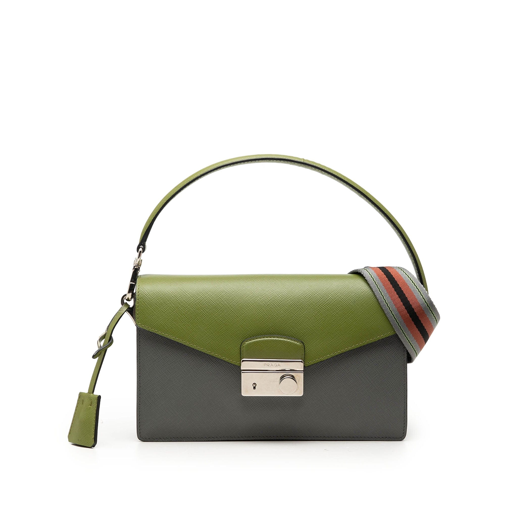 Prada Bicolor Saffiano Lux Sound Lock Satchel