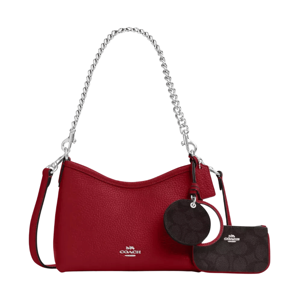 Coach Laurel Small Shoulder Bag With Mirror Charm And Pouch Dark Cardinal