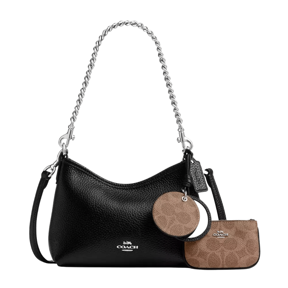Coach Laurel Small Shoulder Bag With Mirror Charm And Pouch Black