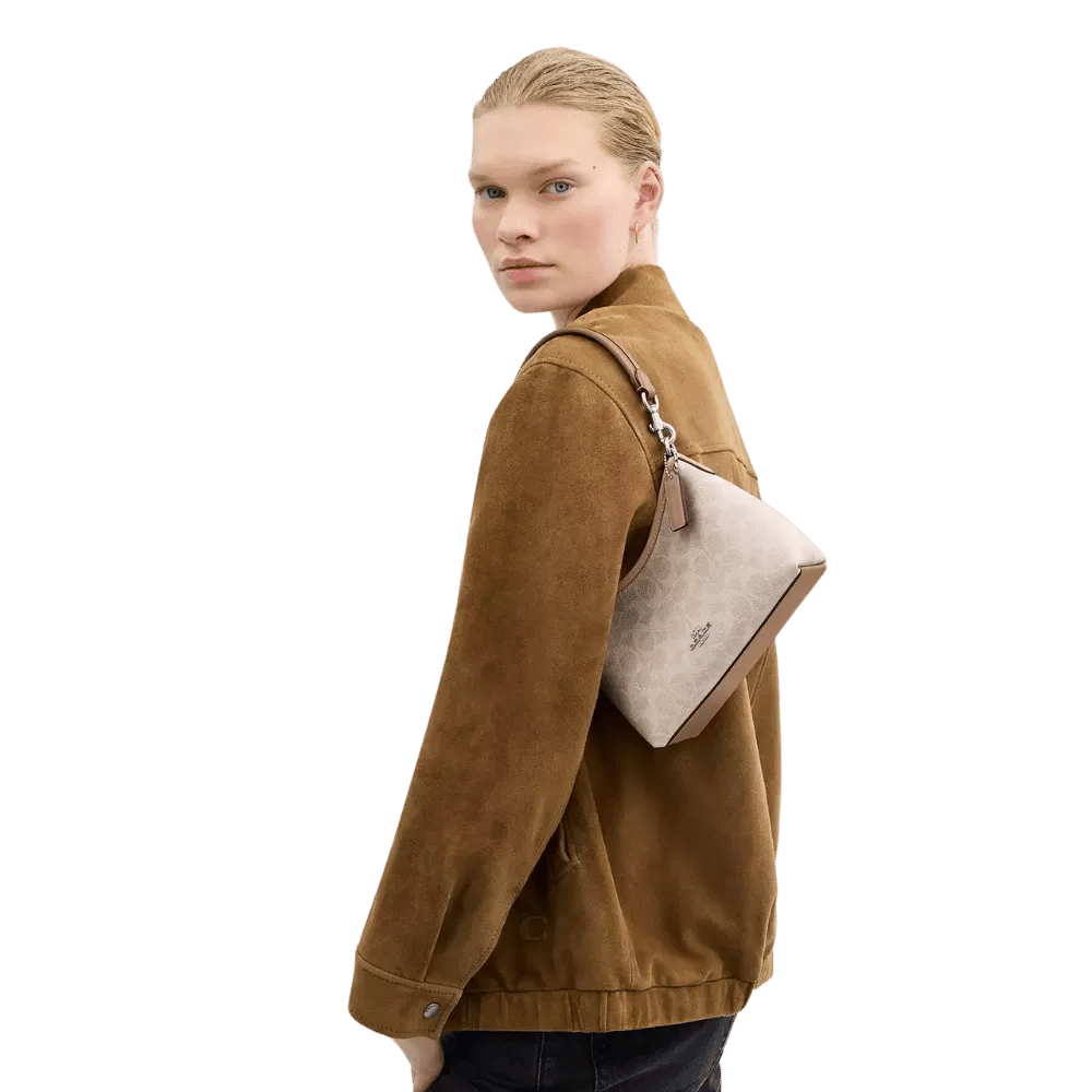 Coach Laurel Small Shoulder Bag In Signature Canvas Taupe