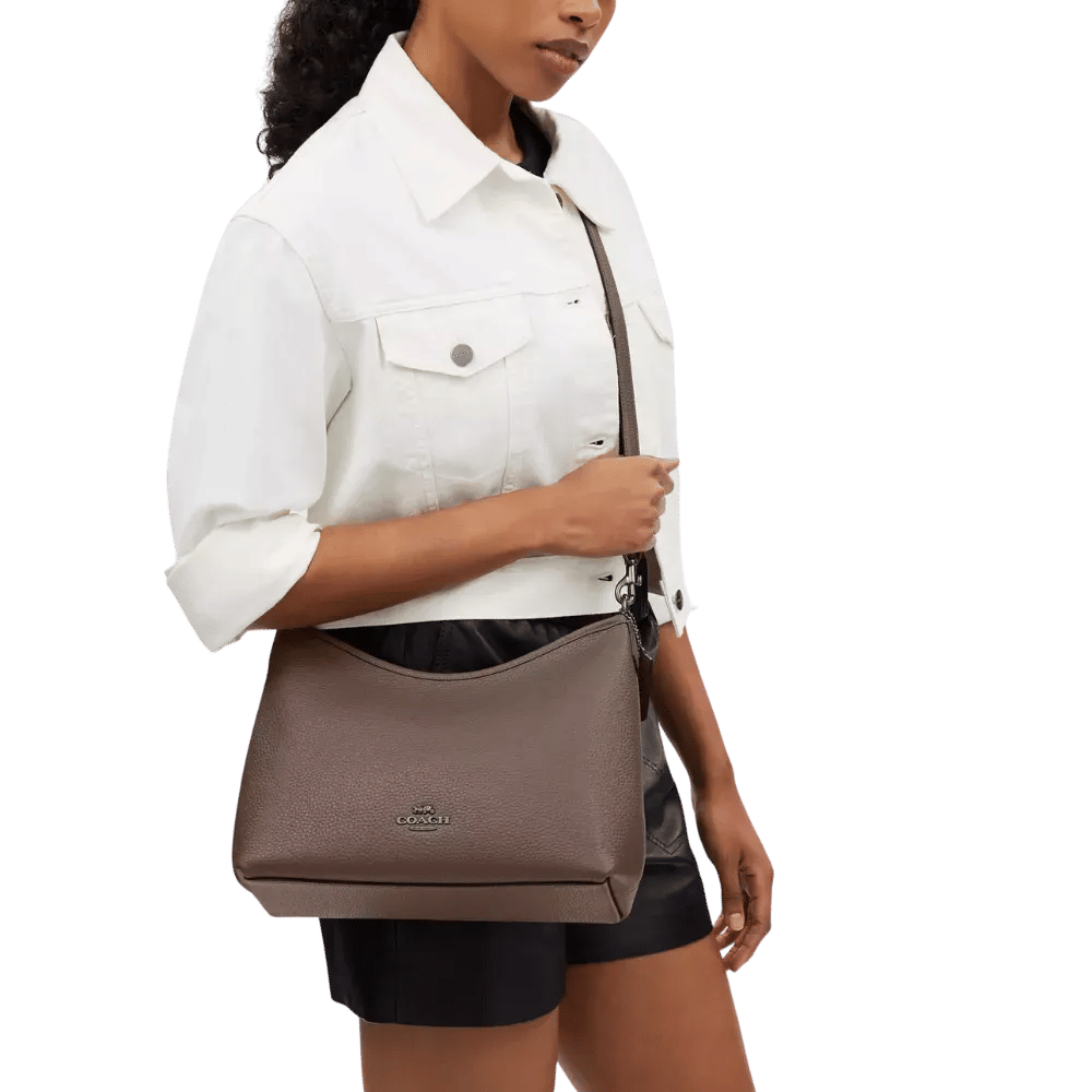 Coach Laurel Shoulder Bag Pebbled Leather Dark Stone