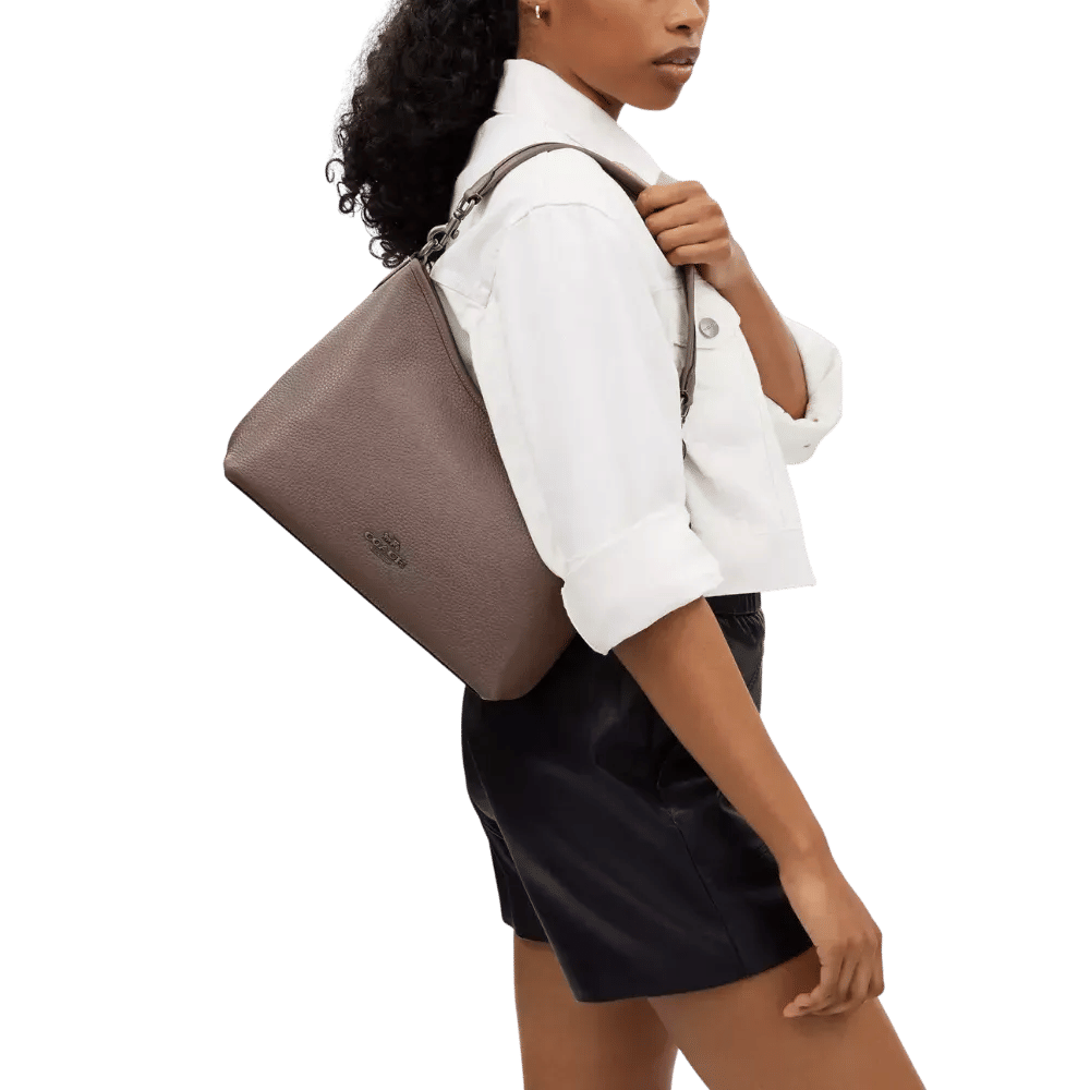 Coach Laurel Shoulder Bag Pebbled Leather Dark Stone