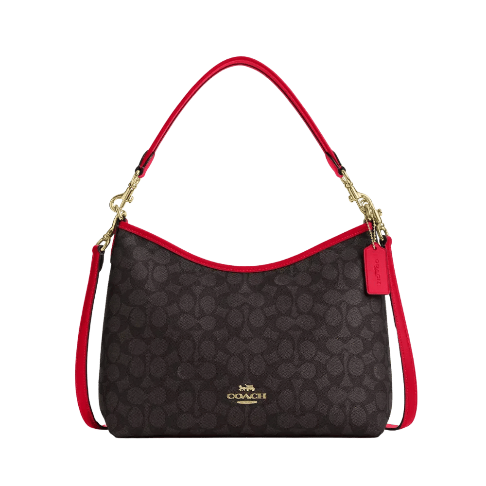 Coach Laurel Shoulder Bag In Signature Canvas Walnut & Red