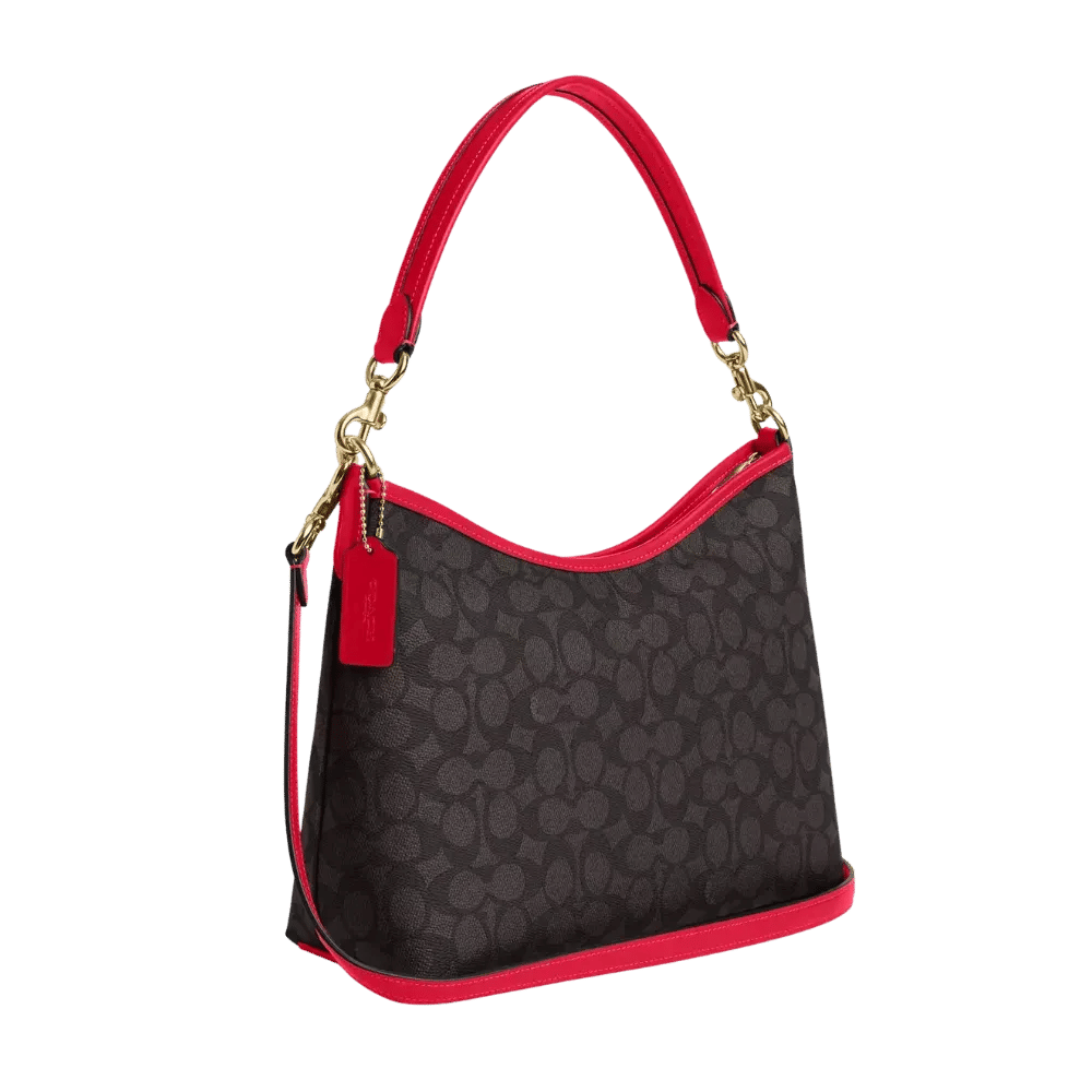 Coach Laurel Shoulder Bag In Signature Canvas Walnut & Red