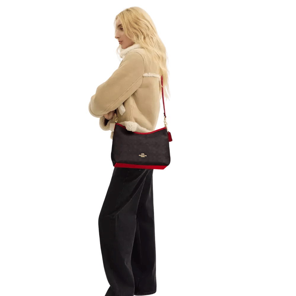 Coach Laurel Shoulder Bag In Signature Canvas Walnut & Red