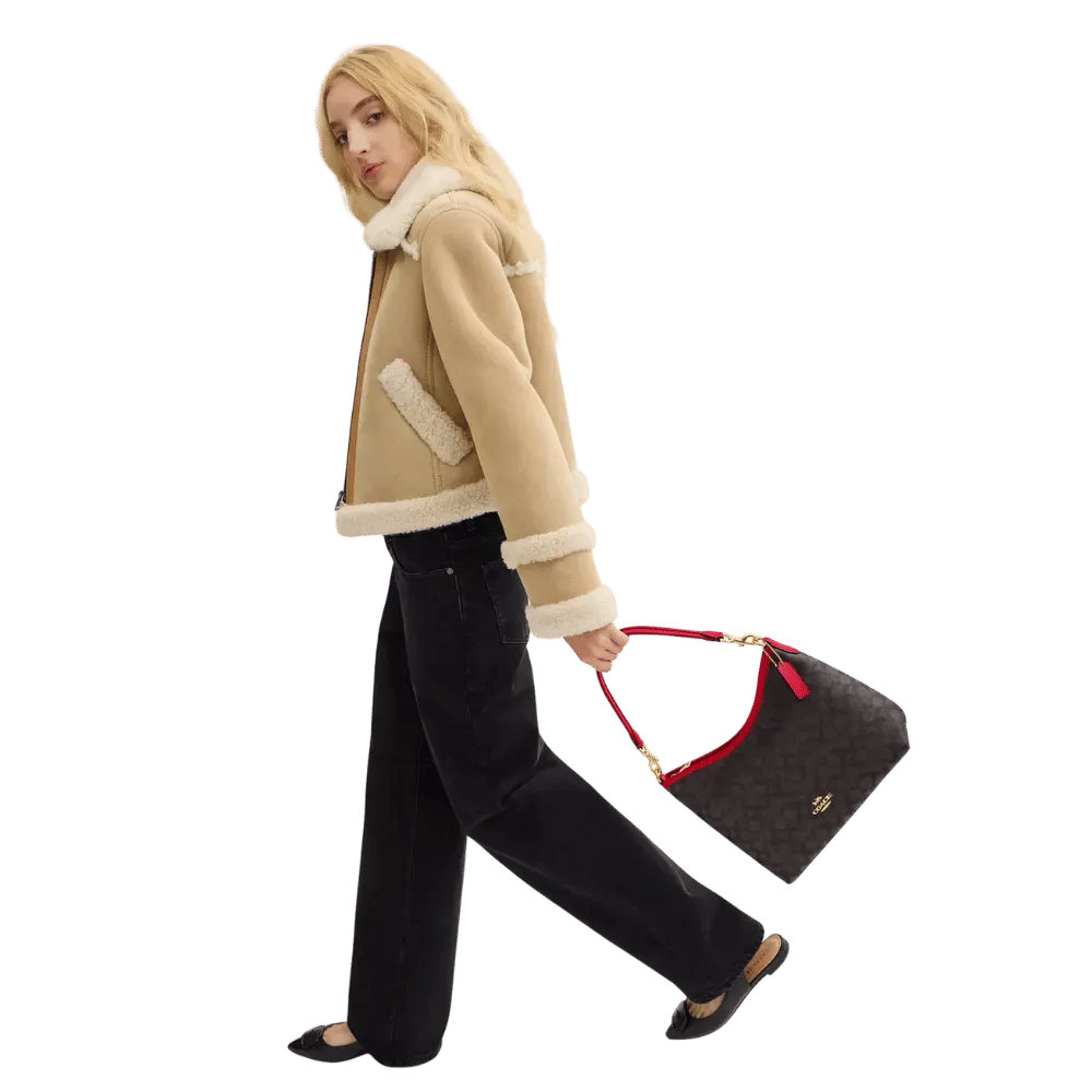 Coach Laurel Shoulder Bag In Signature Canvas Walnut & Red