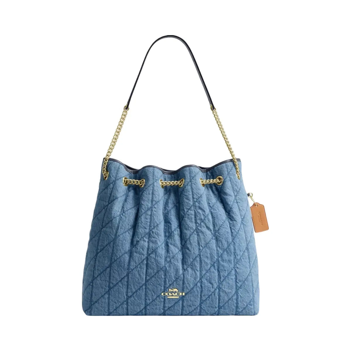 Coach Evelyn Large Shoulder Bag In Regenerative Cotton With Quilting in Gold Indigo