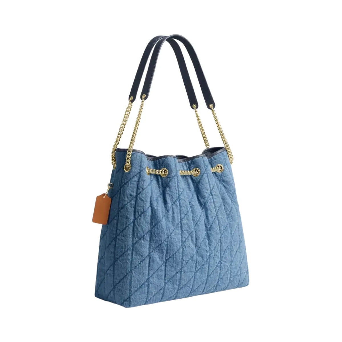 Coach Evelyn Large Shoulder Bag In Regenerative Cotton With Quilting in Gold Indigo