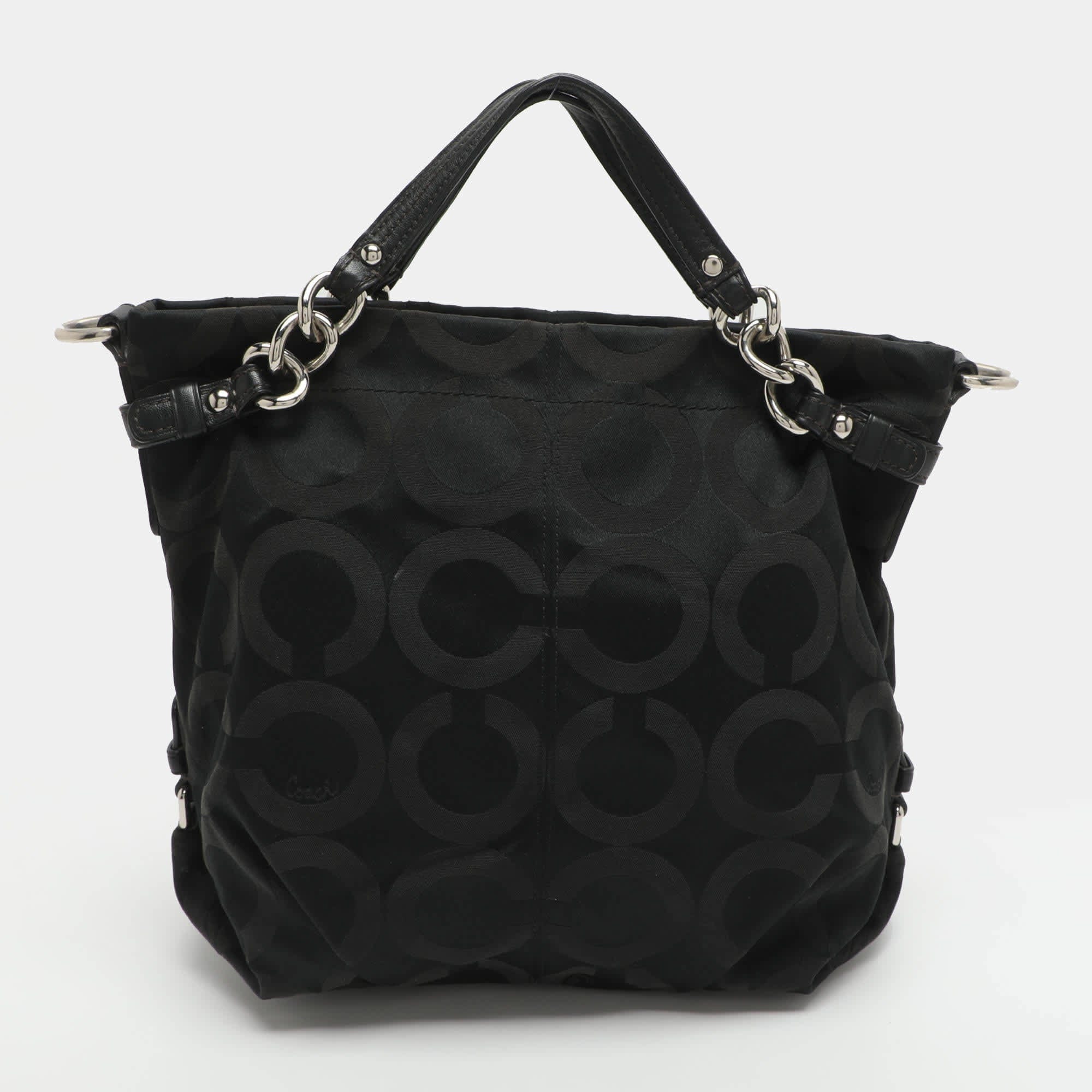 Coach Brooke Black Signature Satin And Leather Hobo