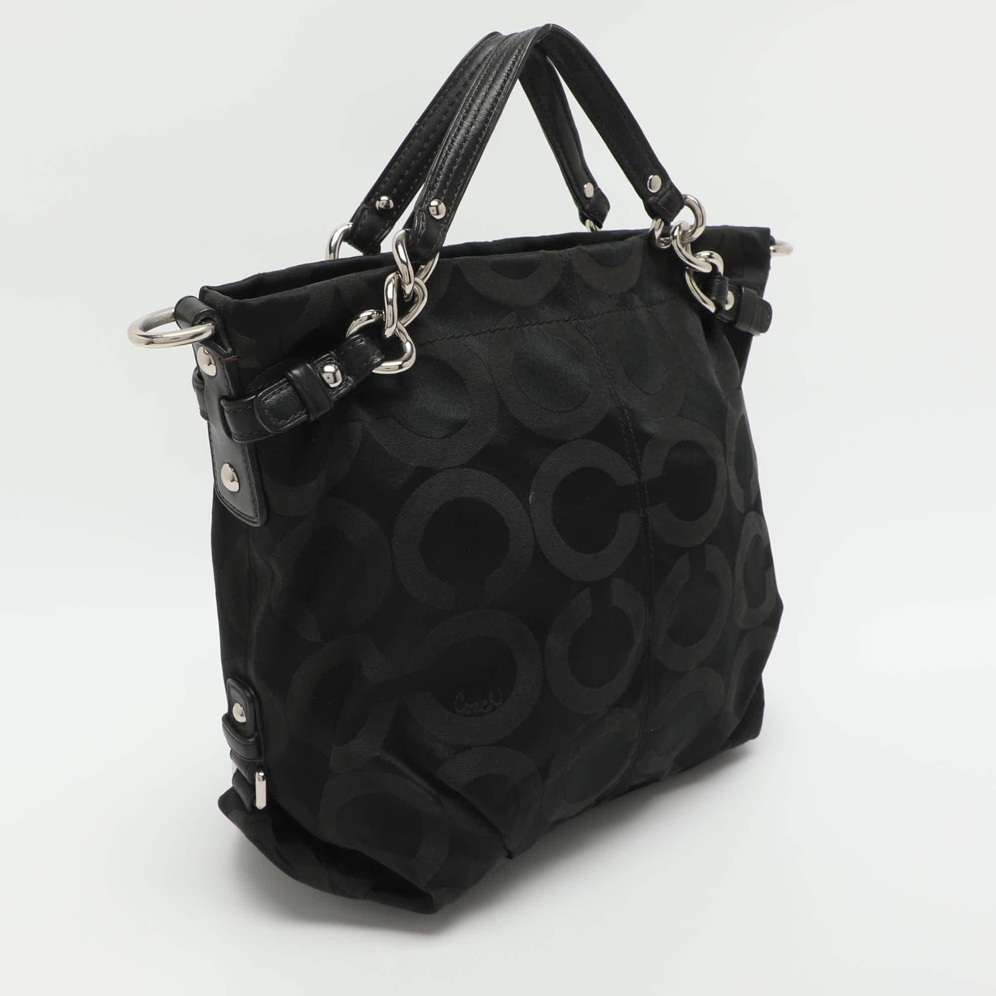 Coach Brooke Black Signature Satin And Leather Hobo
