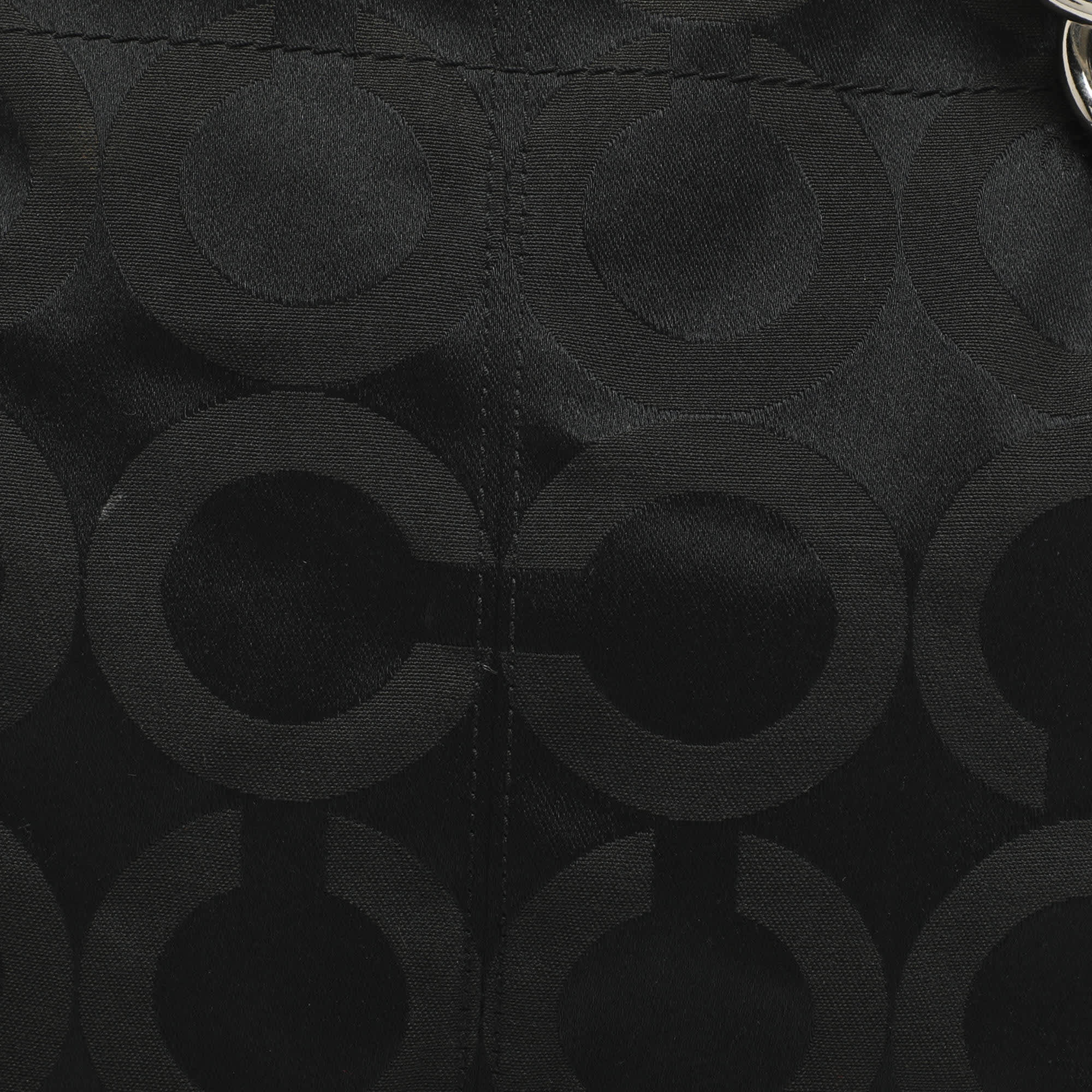 Coach Brooke Black Signature Satin And Leather Hobo