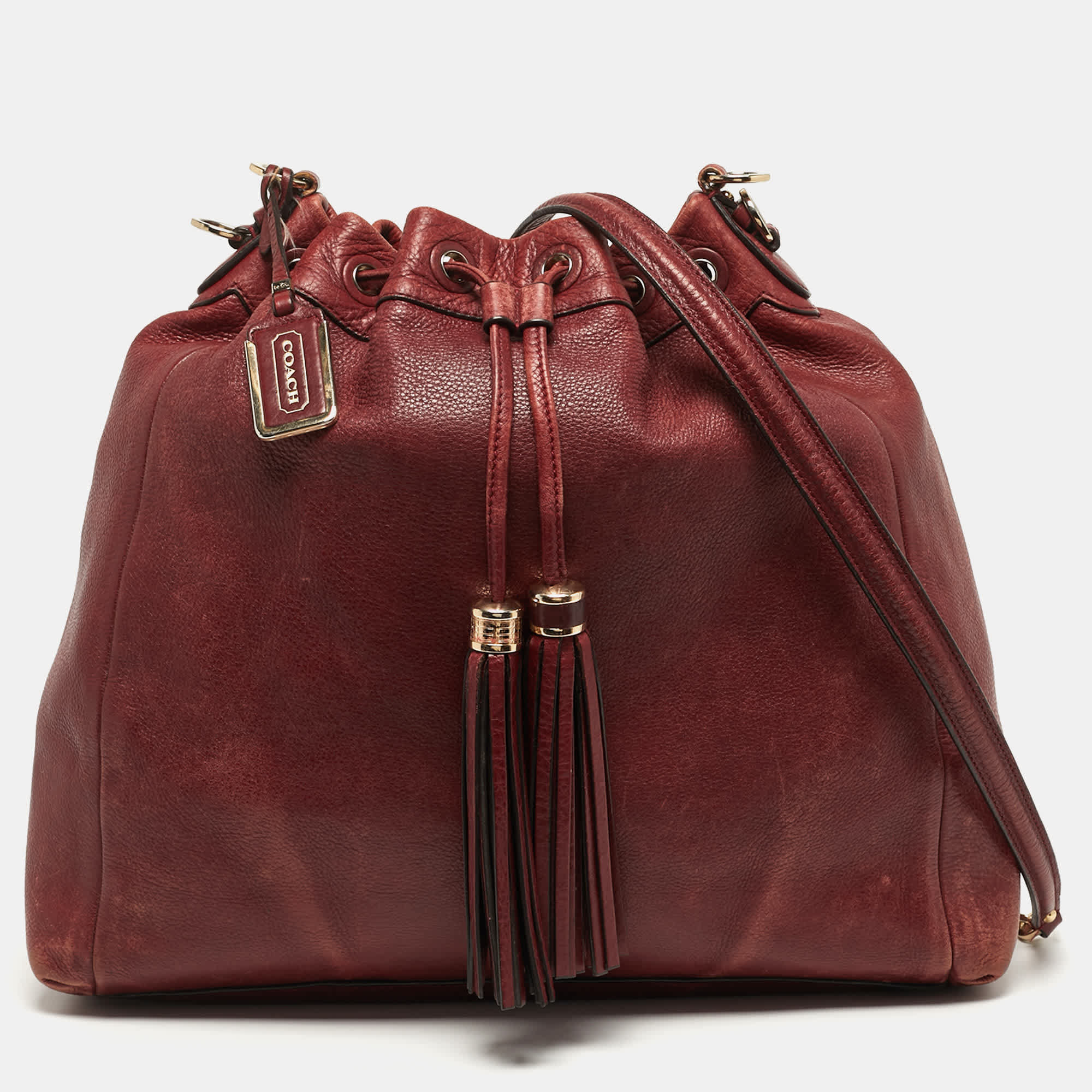 Coach Madison Drawstring Red Leather Shoulder Bag