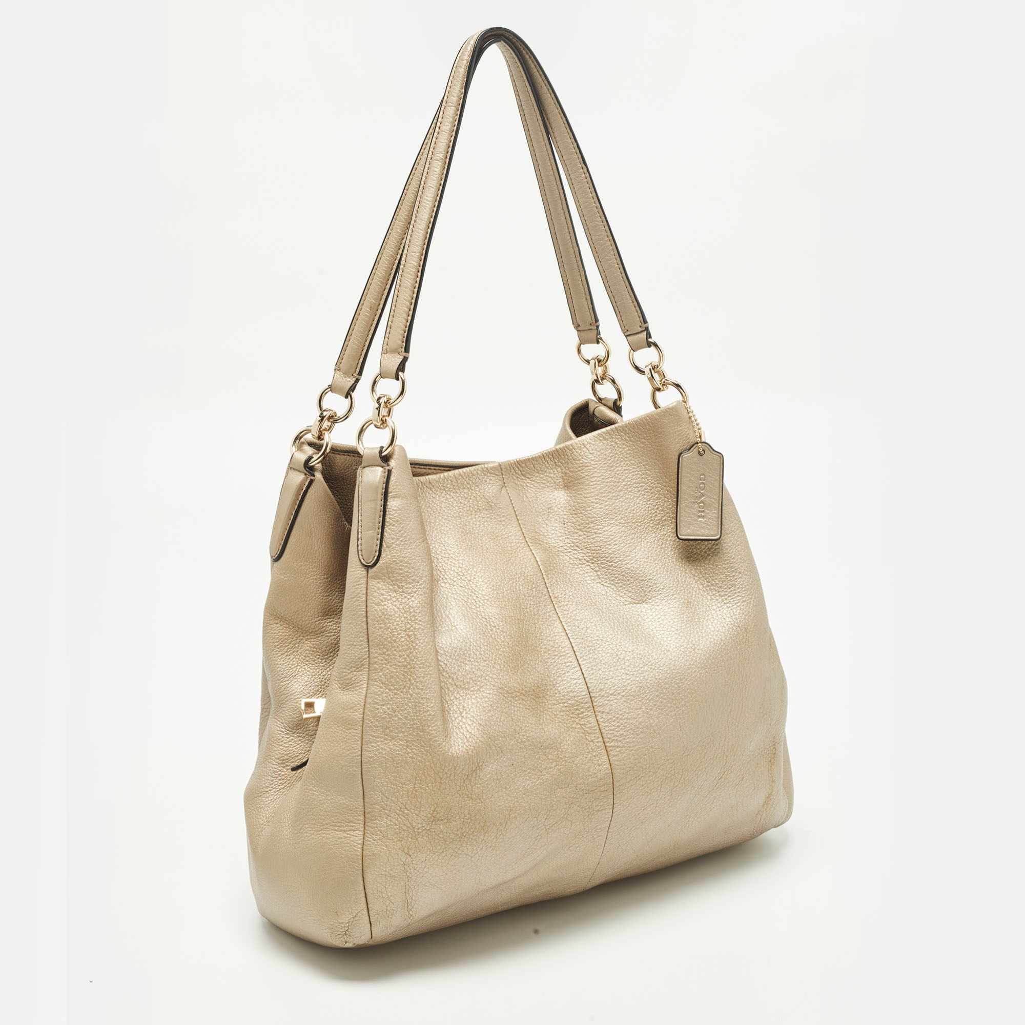 Coach Madison Phoebe Metallic Beige Leather Shoulder Bag