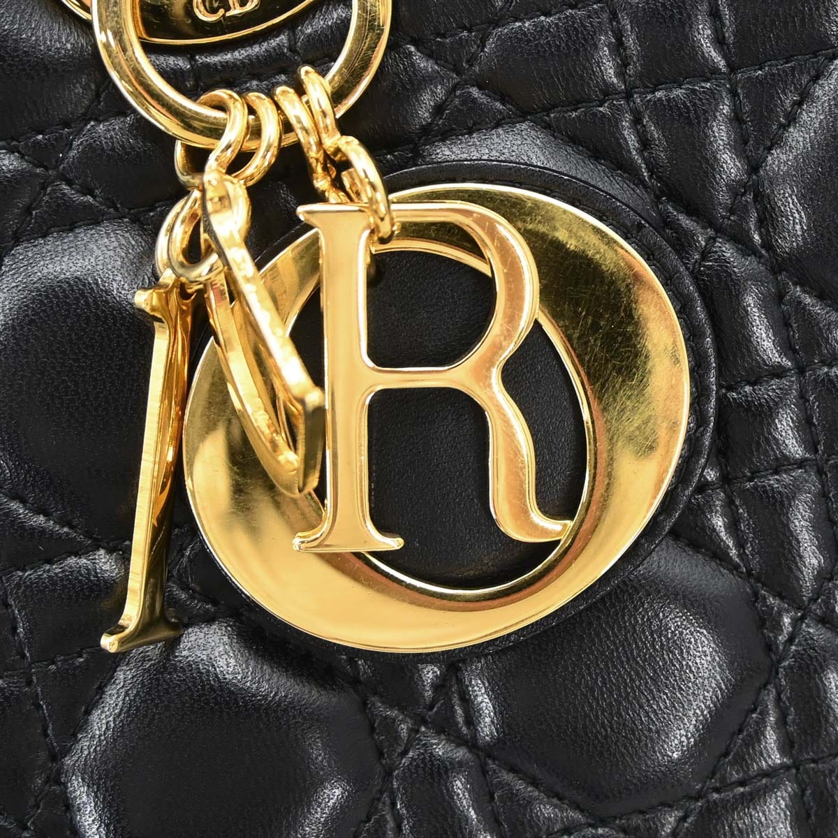 Christian Dior 1999 Black Lambskin Large Lady Dior Cannage 2way Shoulder Handbag