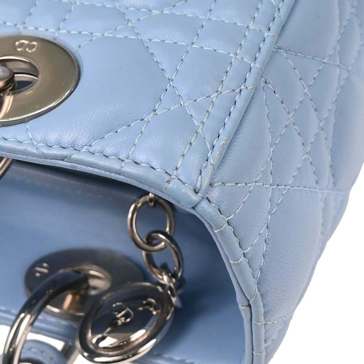 Christian Dior Blue Lambskin Medium Lady Dior Cannage 2way Shoulder Handbag