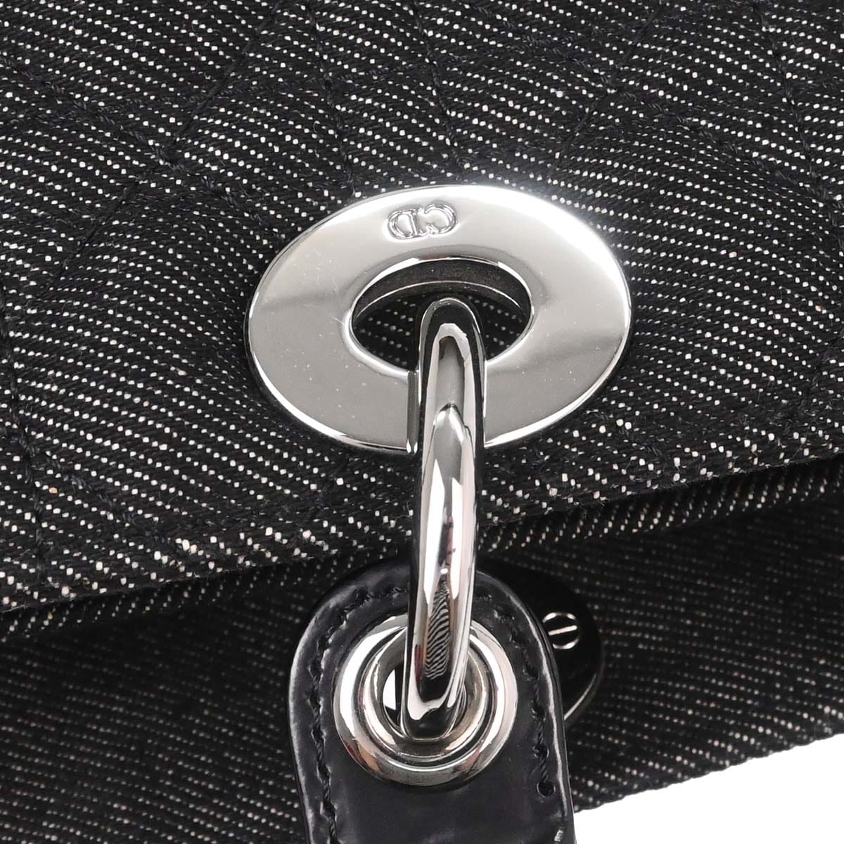 Christian Dior Black Denim Large Lady Dior Cannage 2way Shoulder Handbag