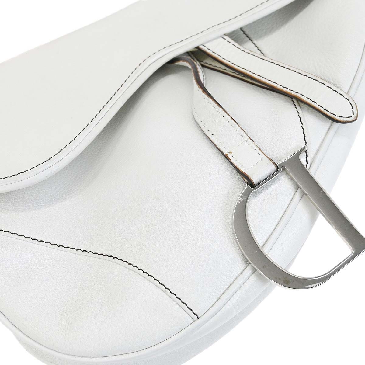 Christian Dior White Leather Saddle Handbag
