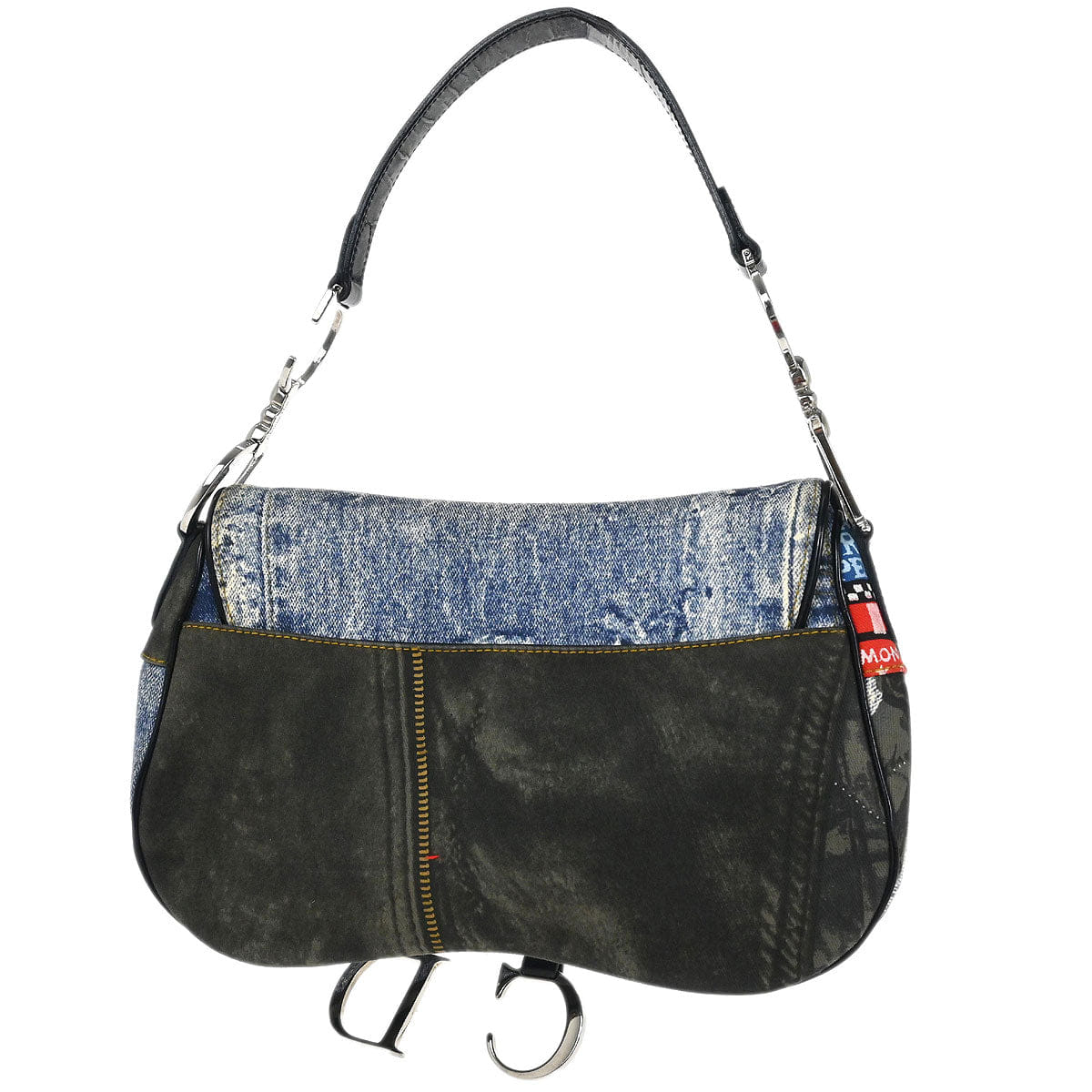 Christian Dior Blue Canvas Denim Print Double Saddle Handbag