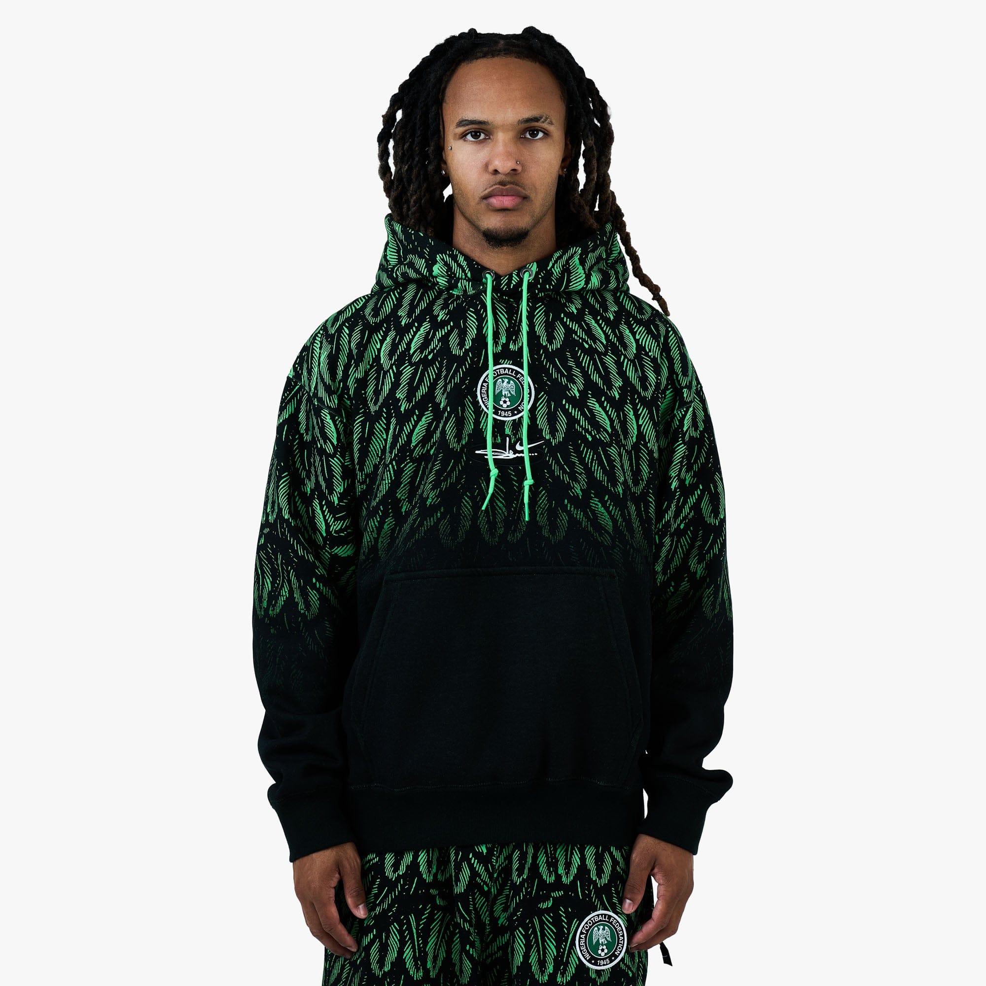 Nike x Nigeria x Slawn Fleece Pullover Hoodie Black / Poison Green - White