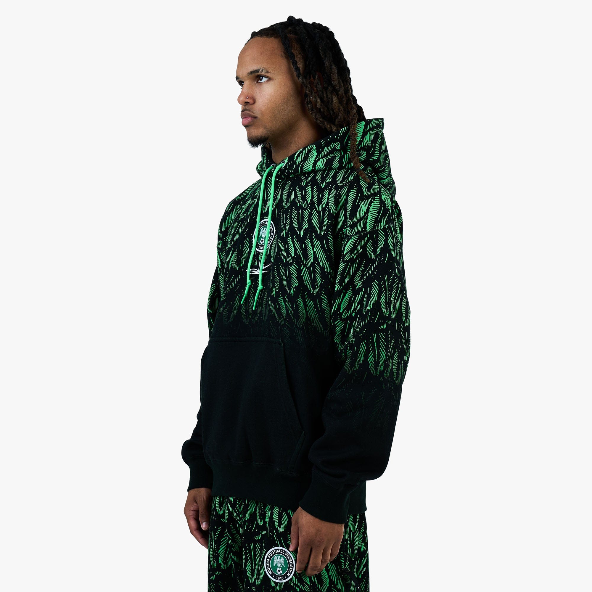 Nike x Nigeria x Slawn Fleece Pullover Hoodie Black / Poison Green - White