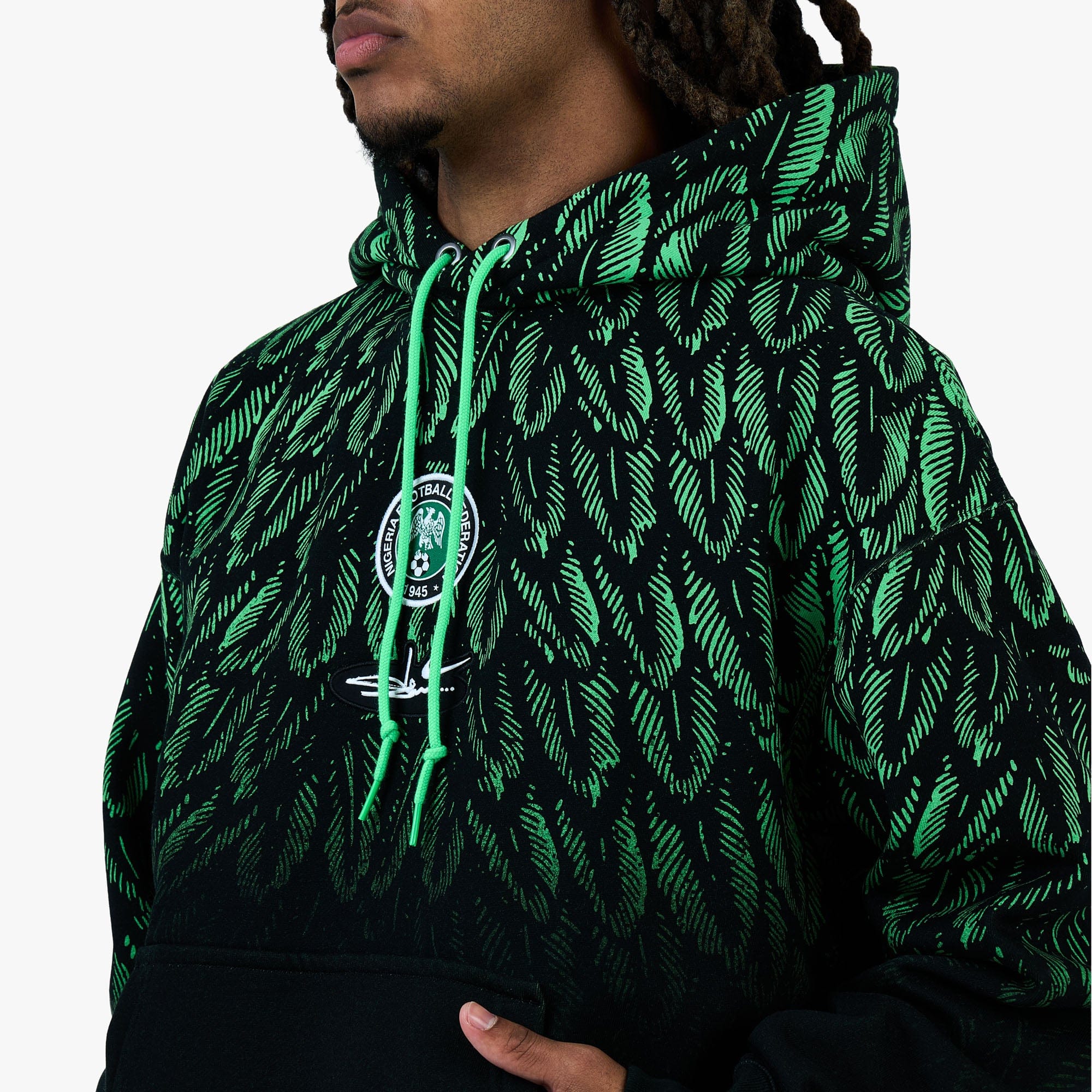 Nike x Nigeria x Slawn Fleece Pullover Hoodie Black / Poison Green - White