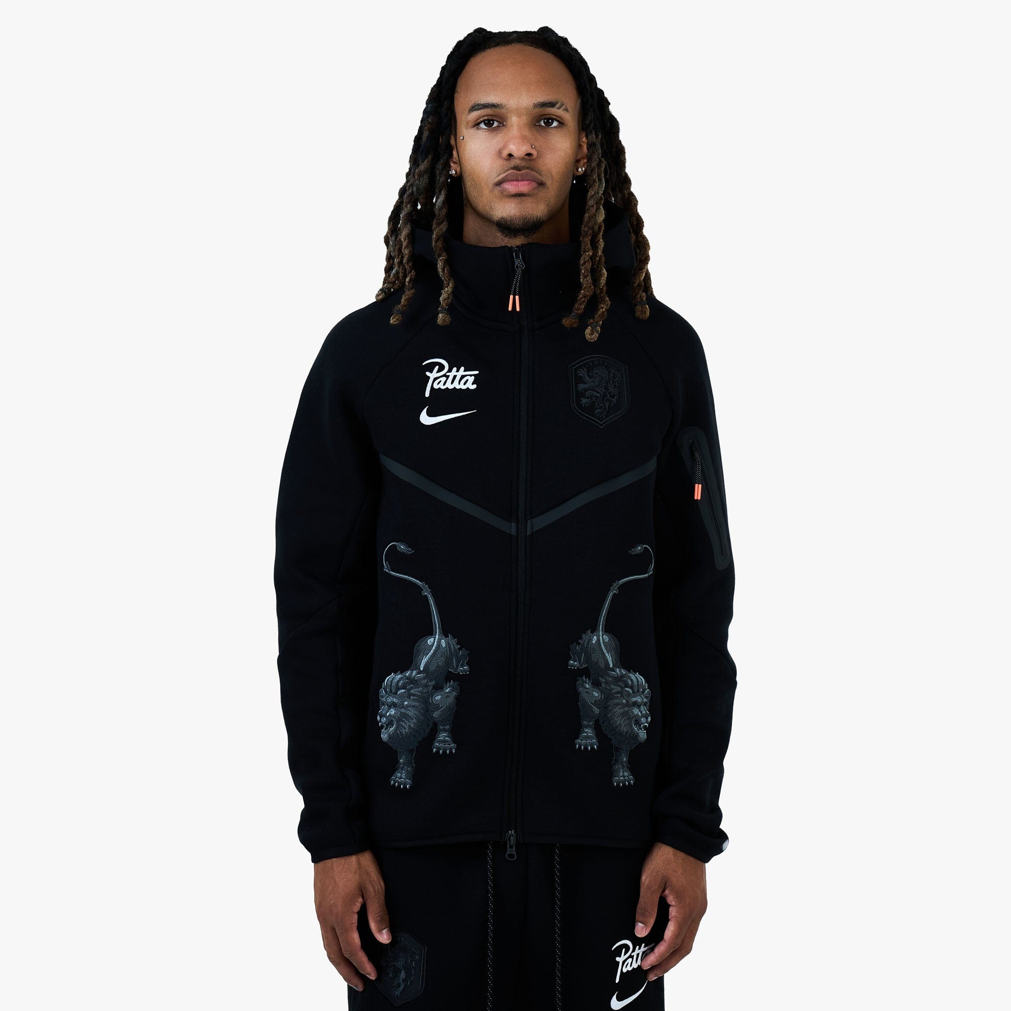 Nike x Netherlands x Patta Tech Fleece Full - Zip Windrunner Hoodie Black / White